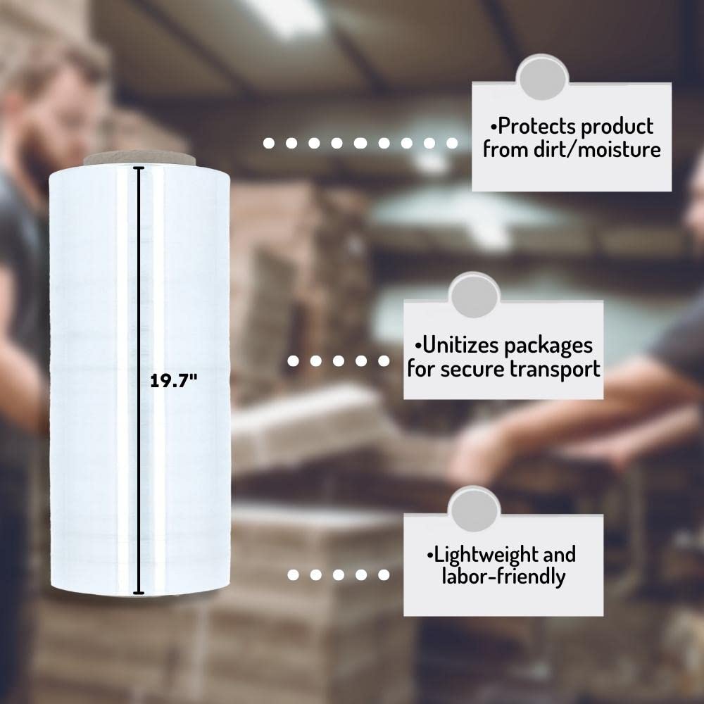 Industrial Packing Plastic Wrap - Heavy Duty Cast Machine Stretch Film, 19.7 Inch x 5000 Feet, 80 Gauge (40 Rolls) - Perfect for Warehouse, Shipping & Pallet Securing