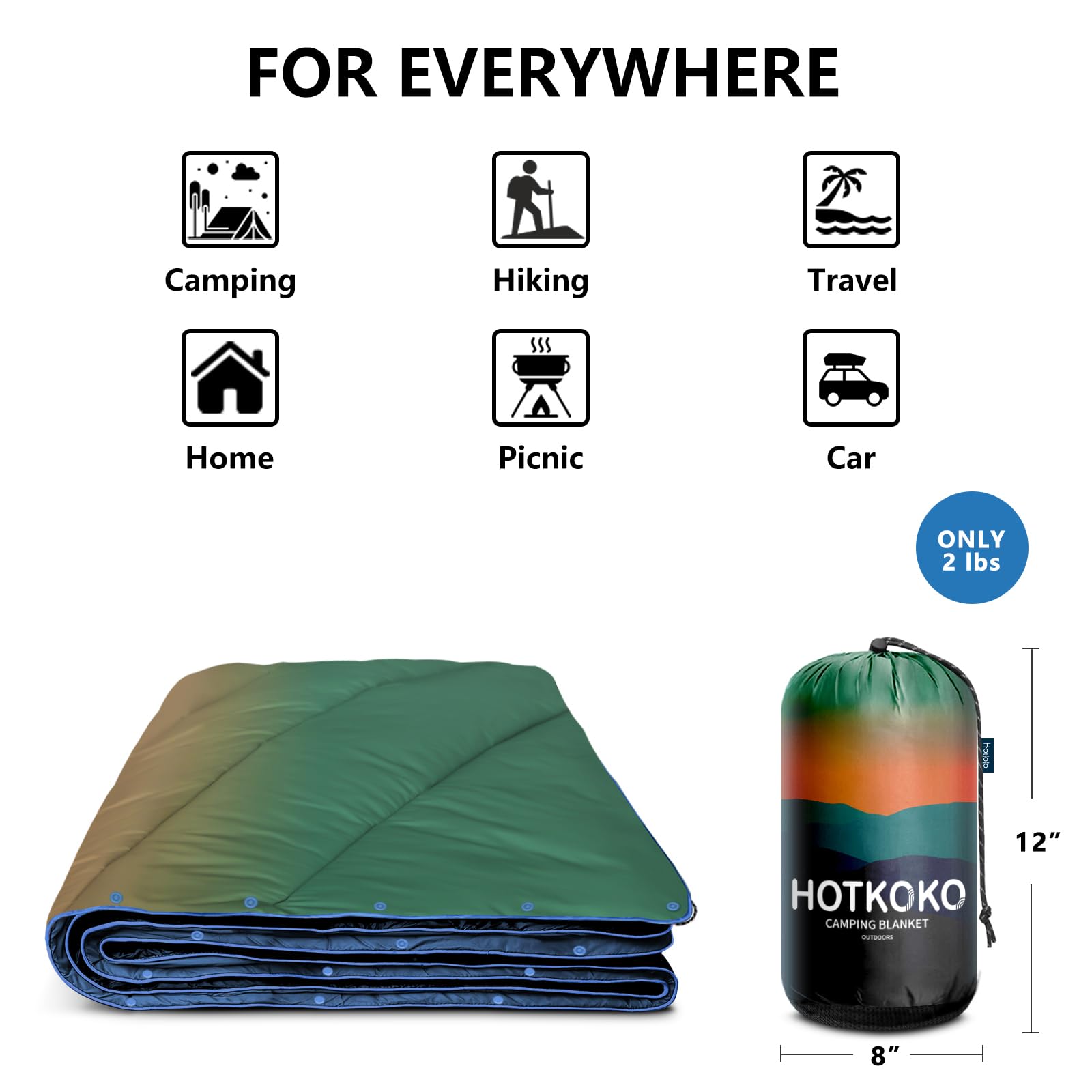 Lightweight Puffy Printed Camping Blanket - Packable Outdoor Blanket for Camping, Hiking, Picnics, Travel & Stadium Events - Perfect for Backpacking, Beach Days and Outdoor Adventures