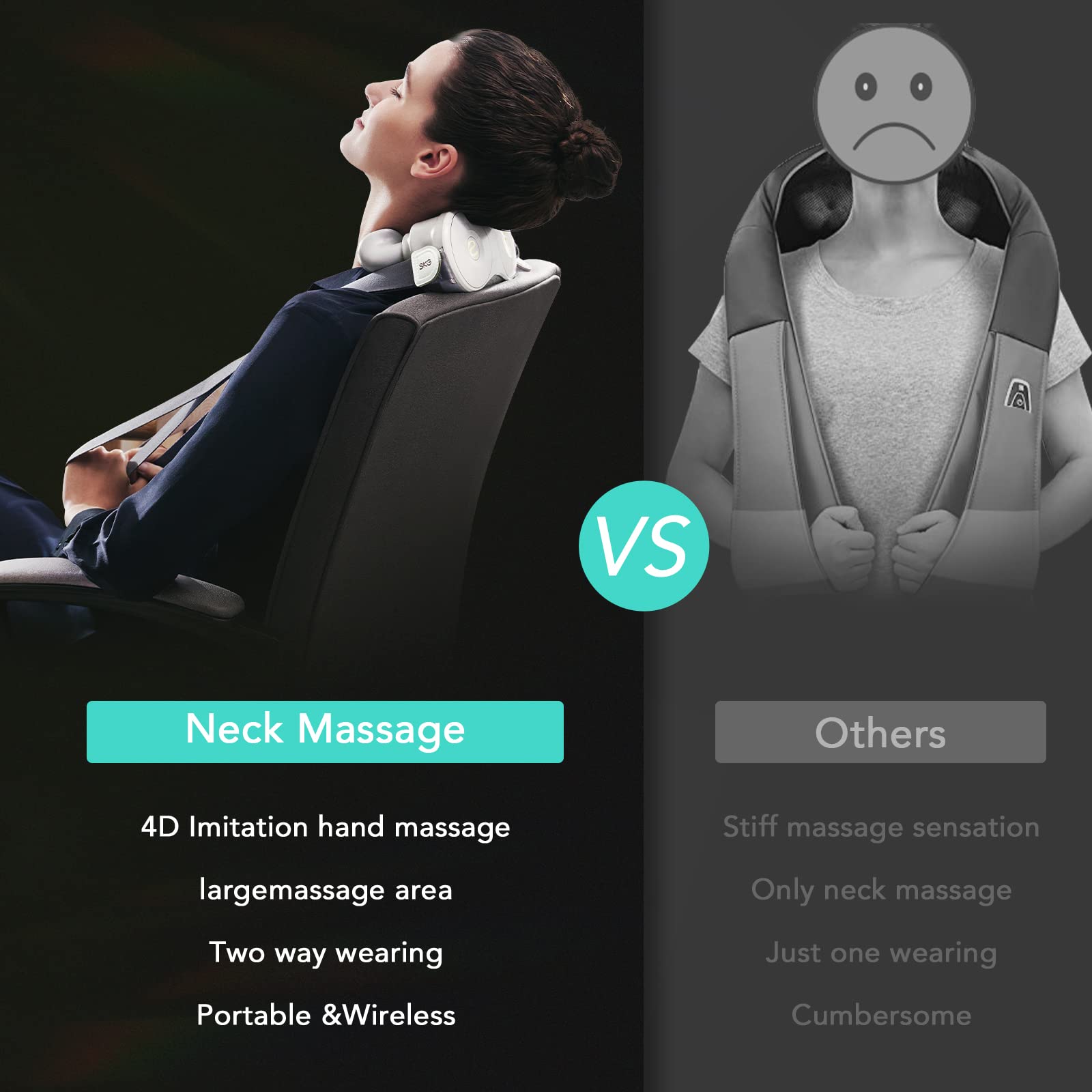 SKG 4D Electric Shiatsu Neck and Shoulder Massager with Heating - Deep Tissue Kneading for Pain Relief - Perfect Christmas Gift for Men, Women, Dad & Mom - Ideal for Office, Home Use and Travel Relaxation