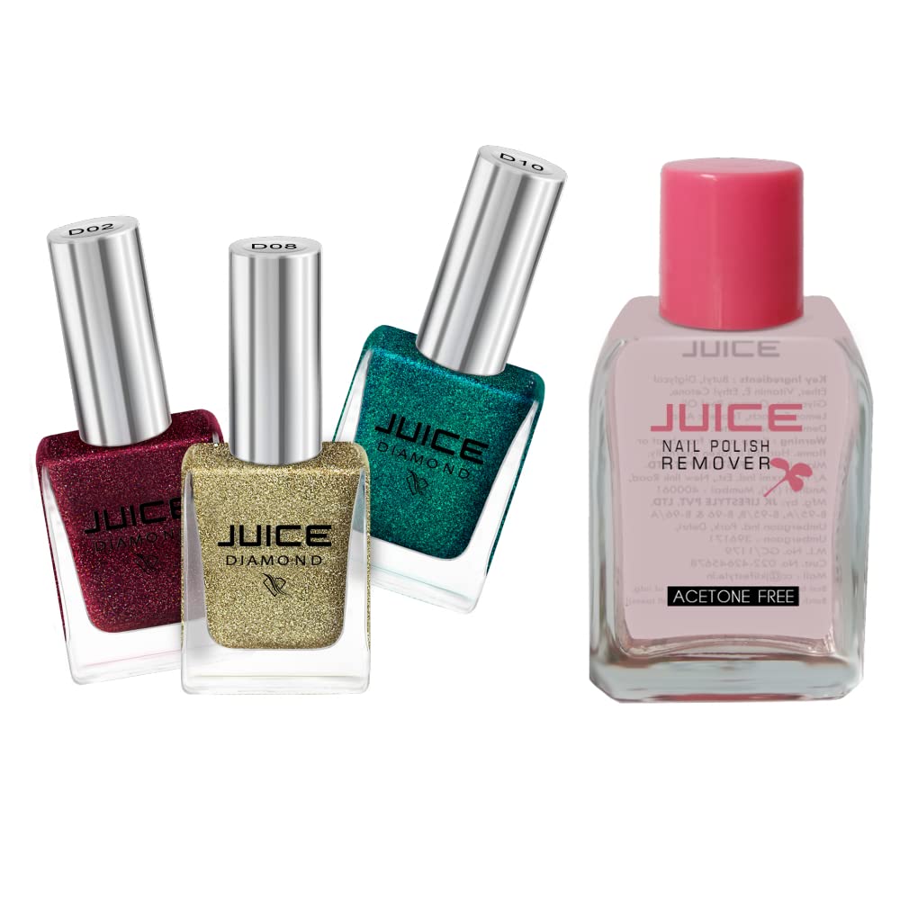 JUICE Quick-Dry Long-Lasting Nail Polish Set - Chip Resistant, High Gloss Gel Finish, F&D Approved Colors - 3-in-1 Combo with 12 Colors & 1 Remover for Salon-Quality Manicures at Home