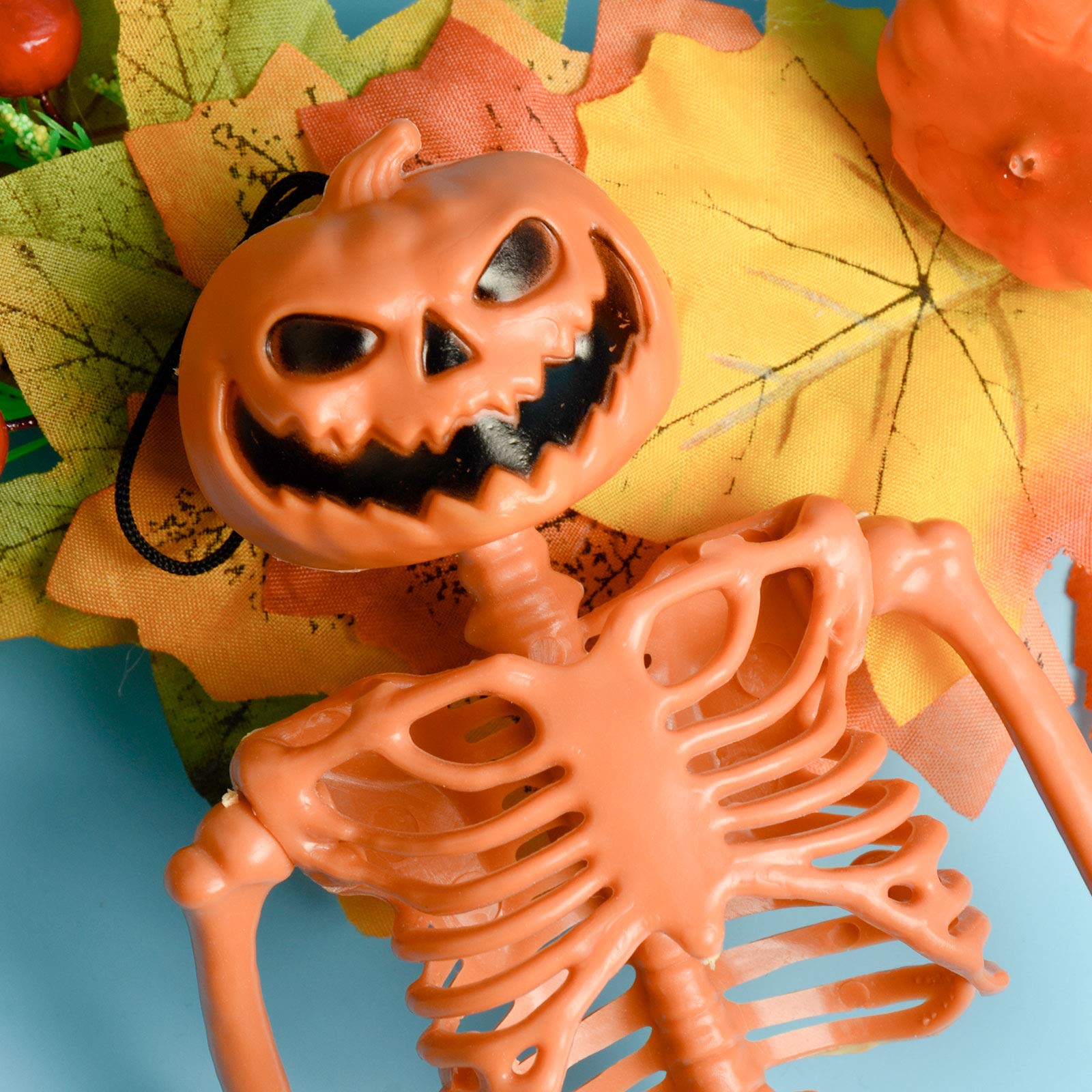16'' Halloween Skeleton Decor - Full Body Pumpkin Head Skeleton for Halloween Party, Haunted House & Outdoor Yard Decoration