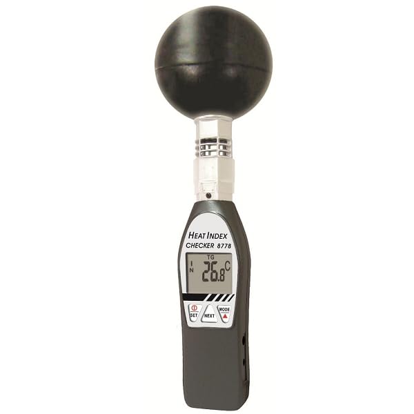 Portable WBGT Heat Stress Monitor with 75mm Black Ball - Accurate Wet Bulb Globe Temperature Measurement for Outdoor Work, Sports & Industrial Safety