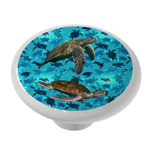Sea Turtle Cabinet Knobs - Handmade Ceramic Drawer Pulls - Coastal & Beach Themed Kitchen & Bathroom Hardware for Cabinets, Dressers, and Furniture (Set of 6) - Perfect for Nautical Home Decor, Beach House, and Coastal Style Interiors