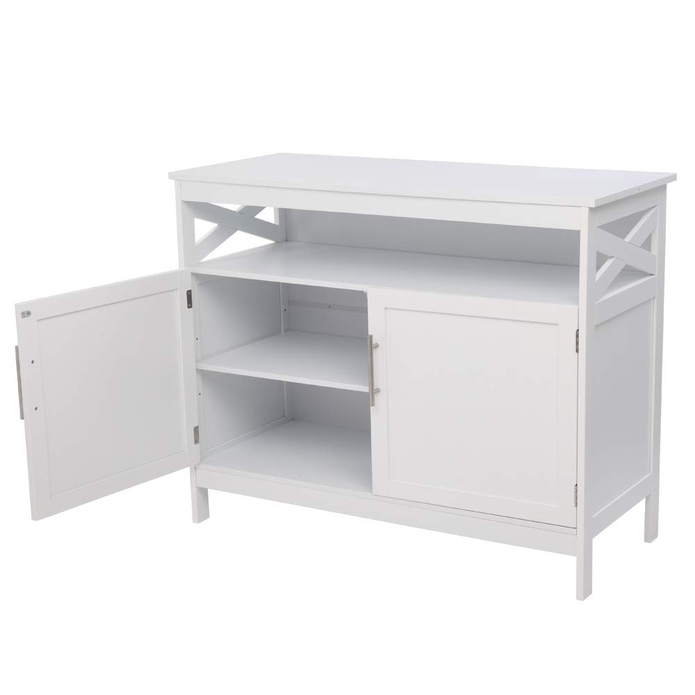 Wooden Sideboard Buffet Cabinet with 2 Adjustable Doors & Open Shelves - Kitchen Storage, Dining Room Console Table, Free Standing Cupboard for Home Organization | Perfect for Small Spaces, Apartment Living & Entertaining Guests