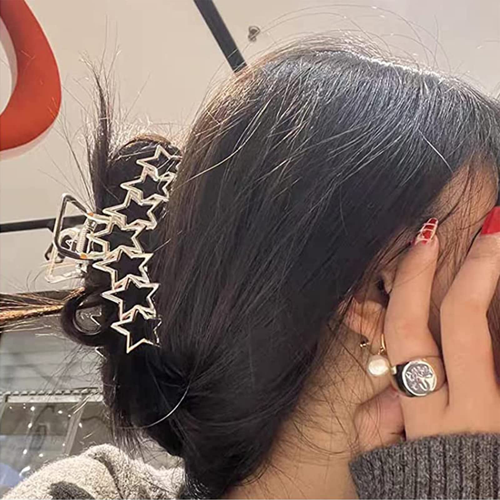 2PCS Y2K Metal Hair Claw Clips - Star & Heart Hair Clips for Women, Non-Slip Design for Thick & Thin Hair, Silver Large Hair Accessories for Women & Girls | Perfect for Parties, Weddings & Everyday Styling