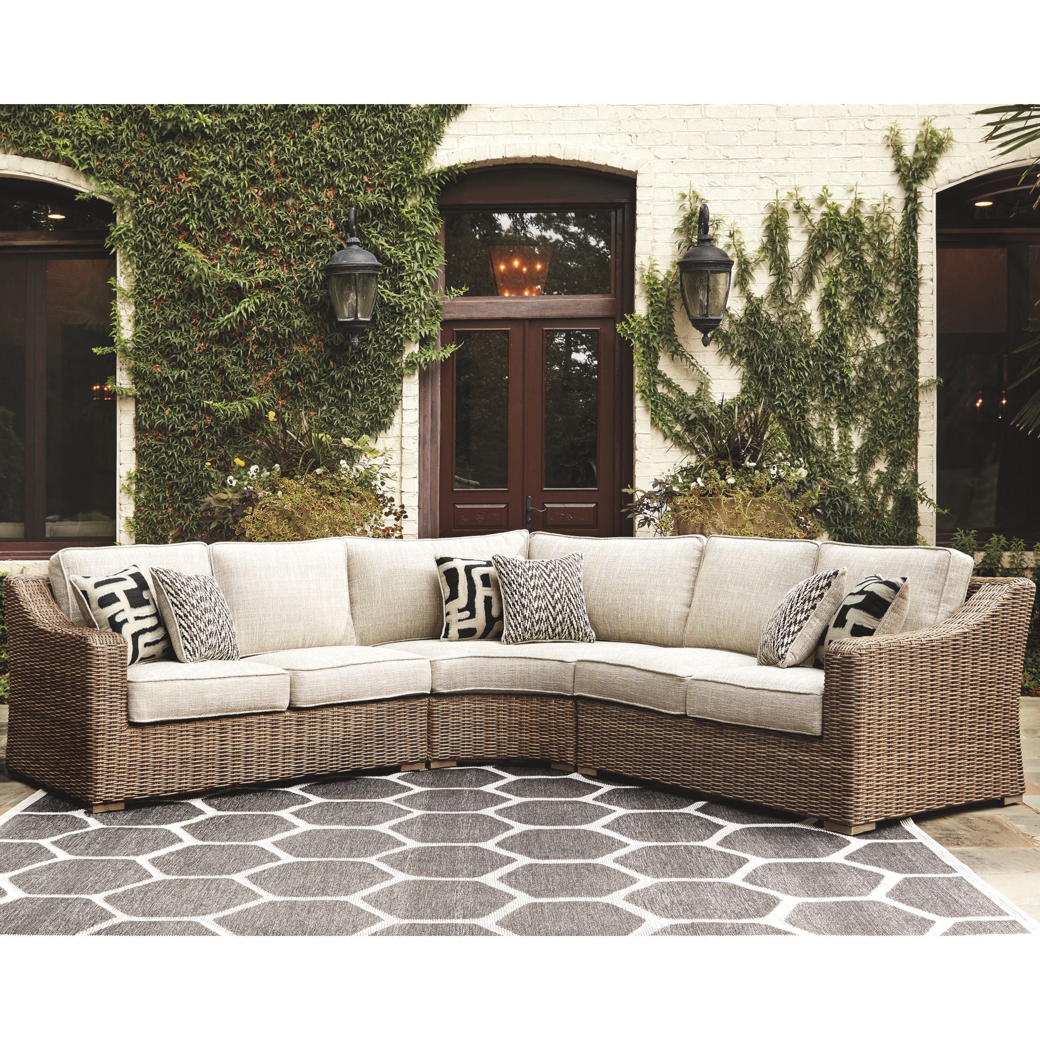 Beachcroft Outdoor Corner Chair with Cushion - White/Beige - Patio, Garden, Poolside & Balcony Relaxation Furniture
