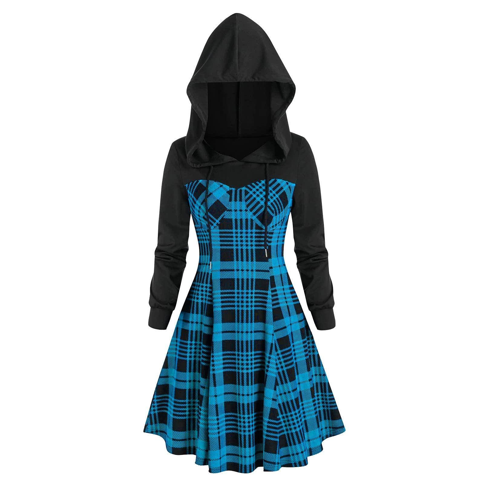Elegant Women's Cloak Dress for Wedding Guest, Christmas Party & Formal Events - Long Sleeve Hooded Plaid Printed Flare Gown - Perfect for Holiday Gatherings, Cocktail Parties & Special Occasions
