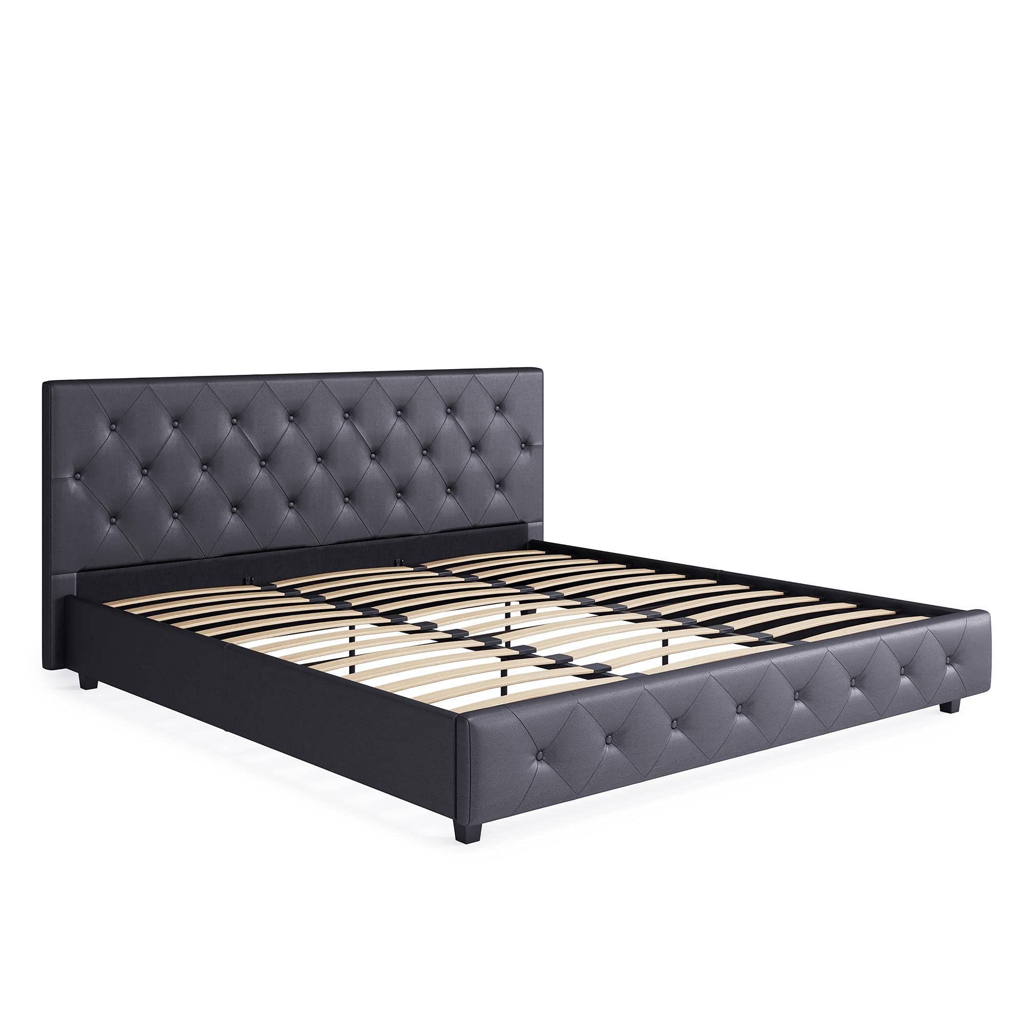 DHP Dakota King Size Upholstered Platform Bed with Diamond Button Tufted Headboard & Footboard - No Box Spring Needed - Gray Faux Leather - Perfect for Modern Bedrooms & Guest Rooms