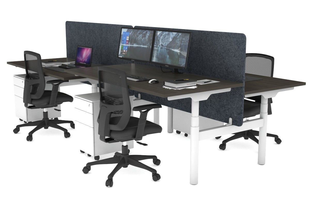 Flexi Premium Height Adjustable 4-Person H Bench Workstation - White Frame [1200L x 800W with Cable Management] - Ideal for Office, Coworking Spaces & Collaborative Work Environments