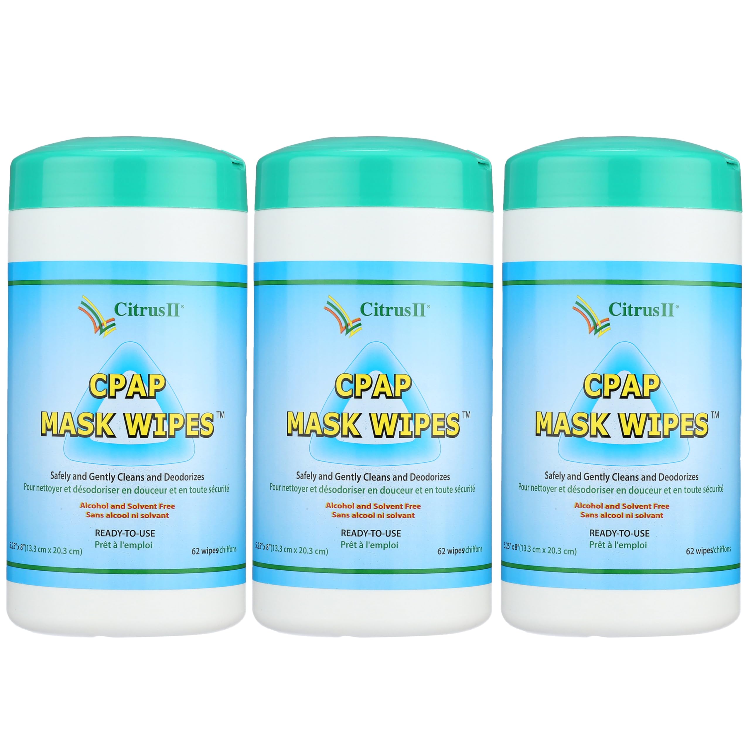 CPAP Cleaning Wipes for BIPAP & CPAP Masks - 62 Wipes Per Canister (Pack of 3) - Sanitizing Wipes Remove Dirt, Oil & Bacteria - Refreshing Citrus Scent - Perfect for Travel, Home & Daily CPAP Machine Maintenance