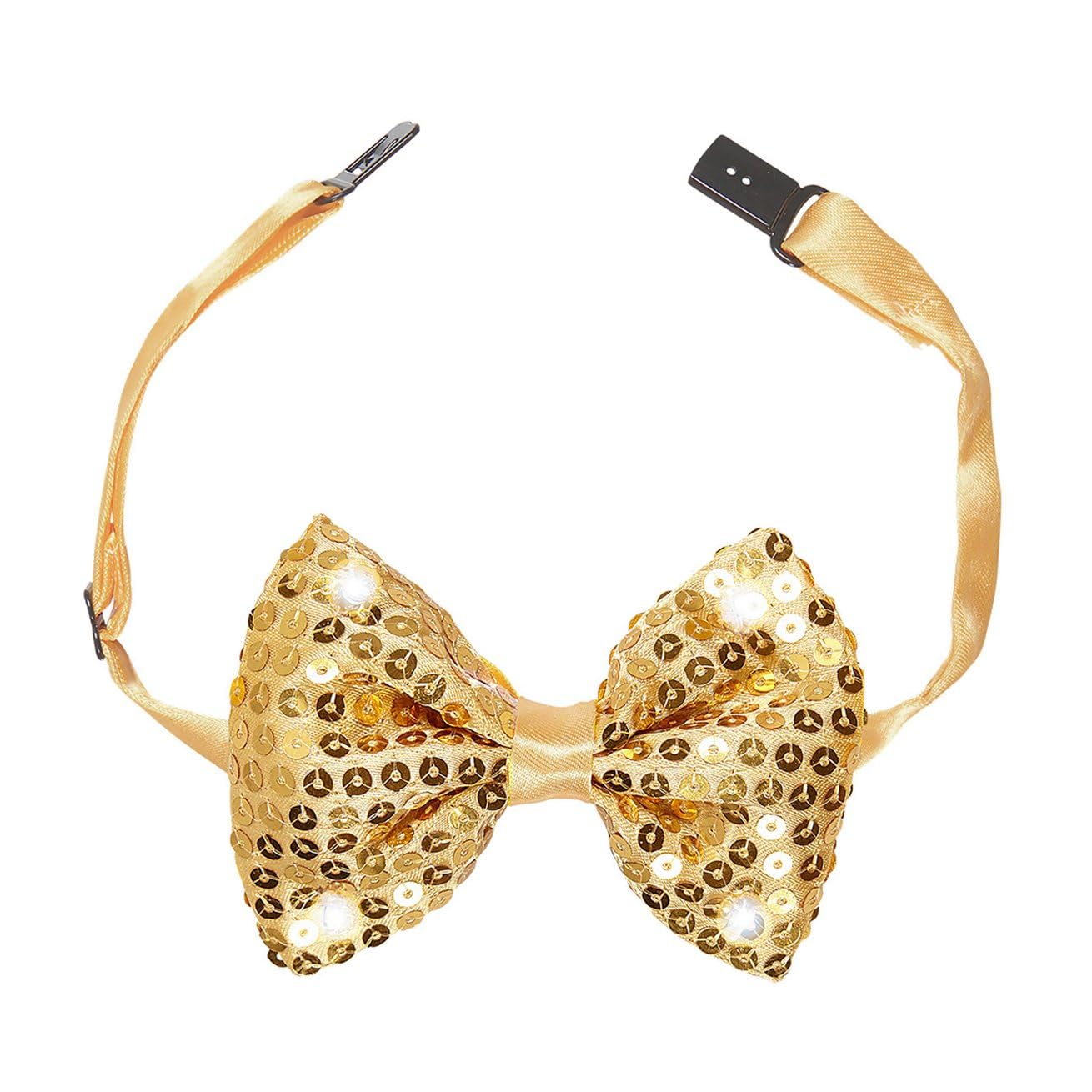 Sparkling Gold Sequin Bow Tie with LED Flashing Lights - Elegant Fancy Dress Accessory for Prom, Wedding, and Party Events
