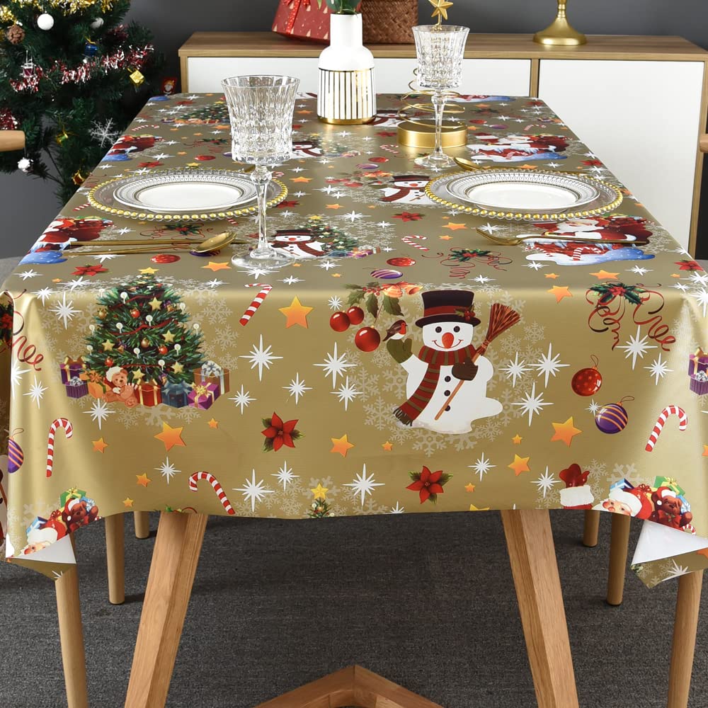 Premium Gold Vinyl Christmas Tablecloth 54