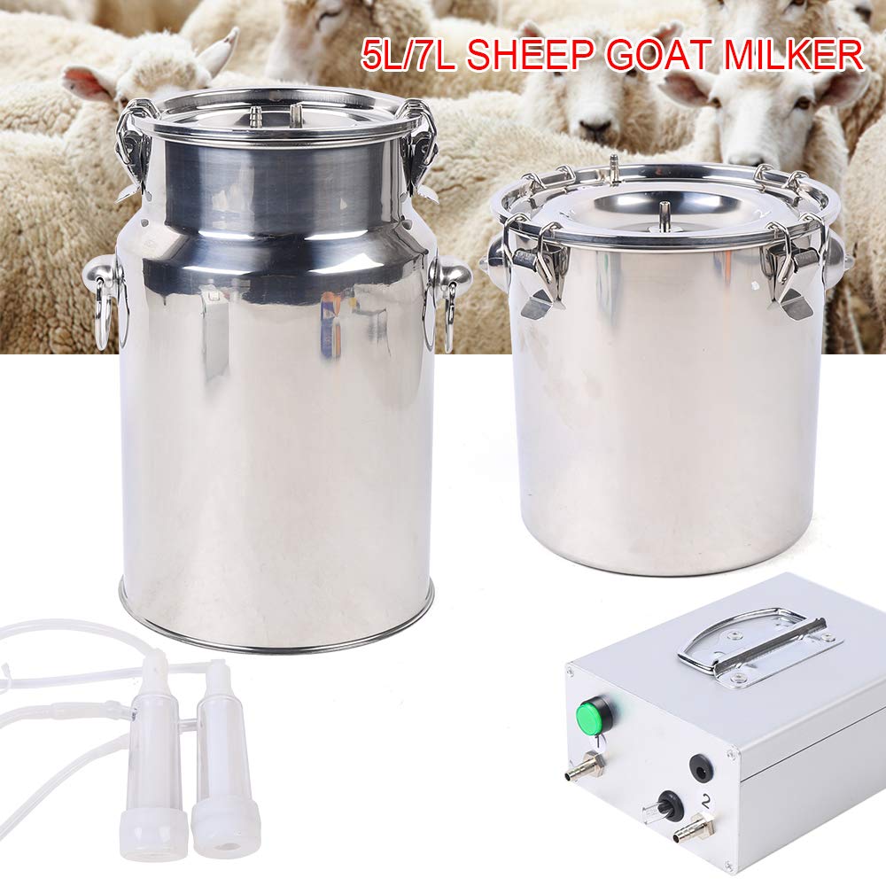 Electric Milking Machine for Goats & Sheep - 5L Portable Double Head Stainless Steel Milker with Vacuum-Pulse Pump - Perfect for Small Farms, Homesteads & Dairy Production - Easy to Use & Clean for Efficient Milking