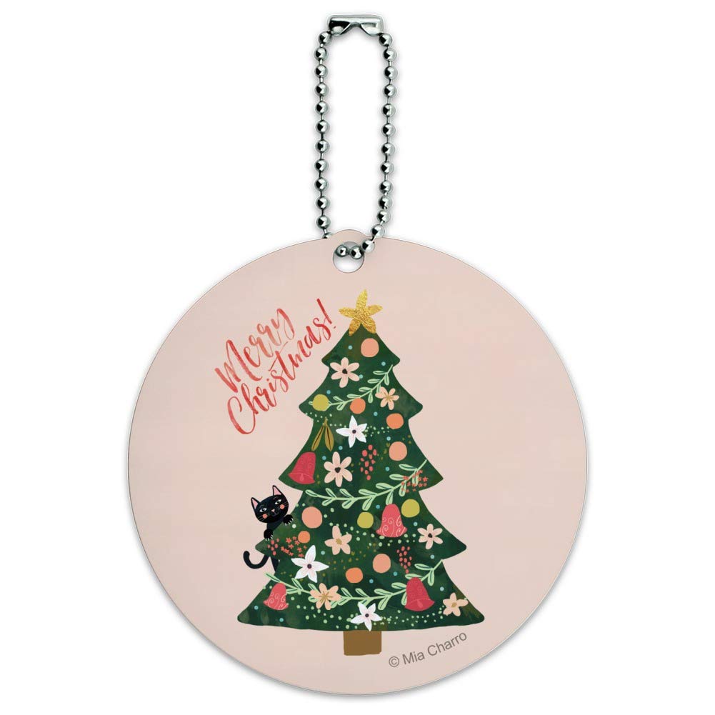 Christmas Tree with Cat Round Luggage ID Tag - Durable Suitcase & Carry-On Baggage Tag for Travel Accessories (Perfect for Holiday Travel, Airplane Luggage Identification, and Pet Lover Gifts)