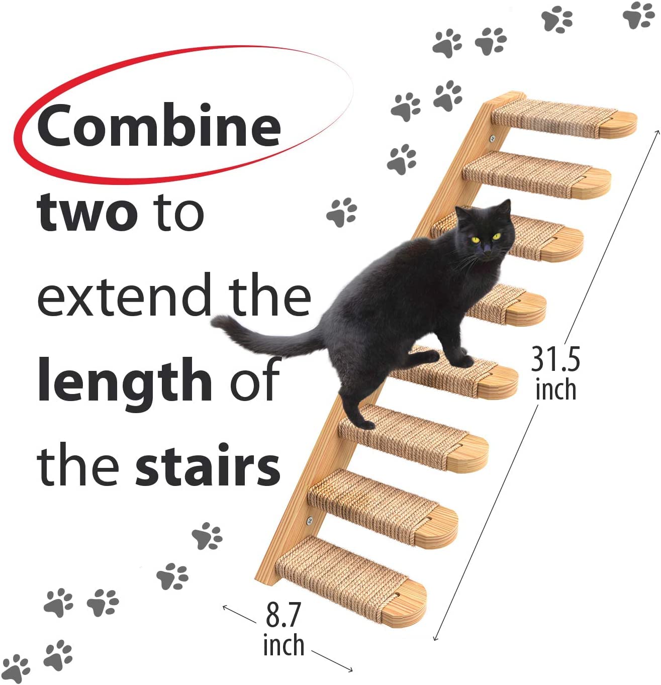 Skywin Solid Rubber Wood Cat Steps & Wall Mounted Shelves - Durable Scratching & Climbing Stairs for Playful Cats - Easy Install Cat Furniture for Indoor Play & Rest (Natural Wood)