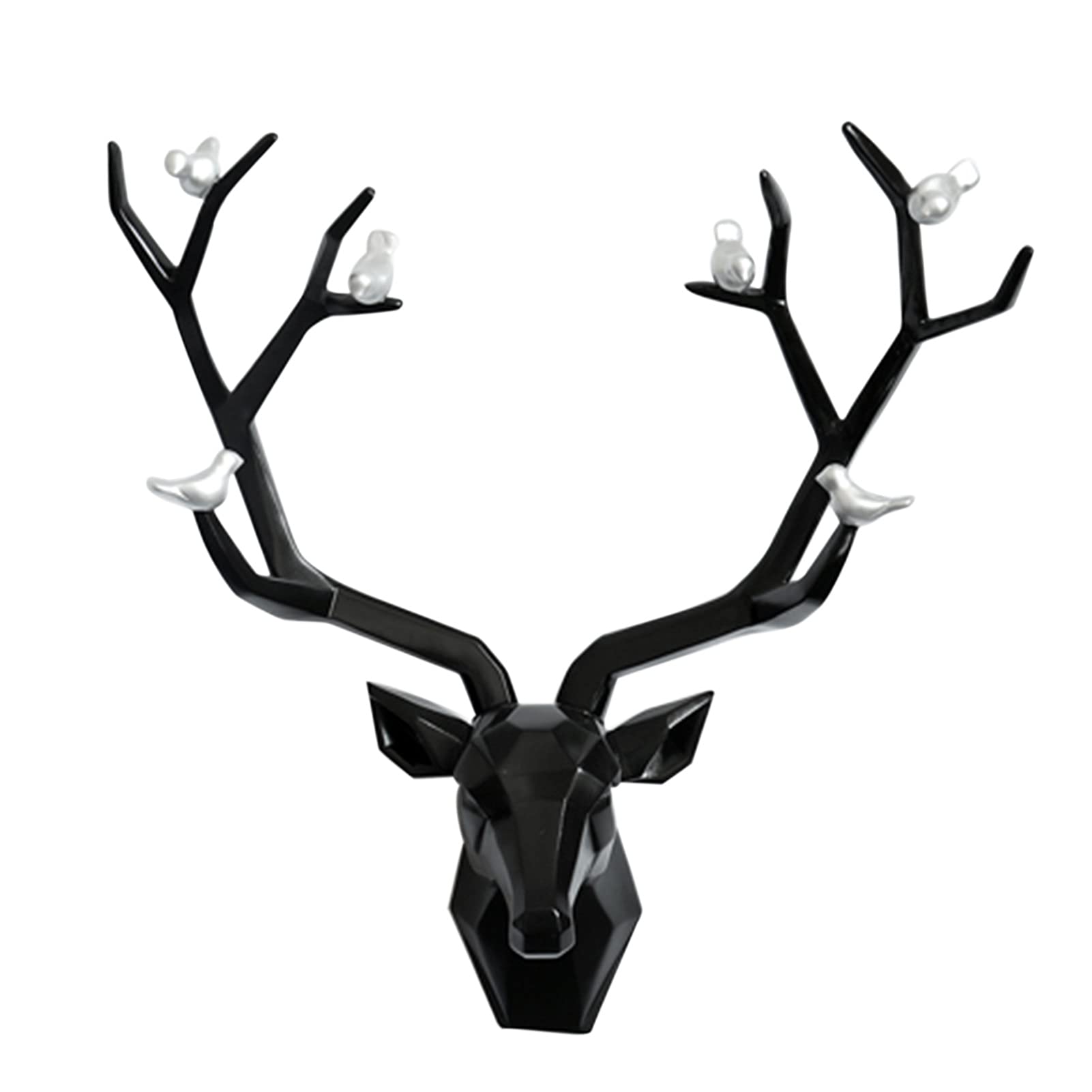 Deer Head Wall Decor - Realistic Stag Buck Antler Sculpture, Faux Taxidermy Wall Art for Living Room, Office & Cabin - Black Resin Animal Head Mount for Rustic & Modern Home Decor
