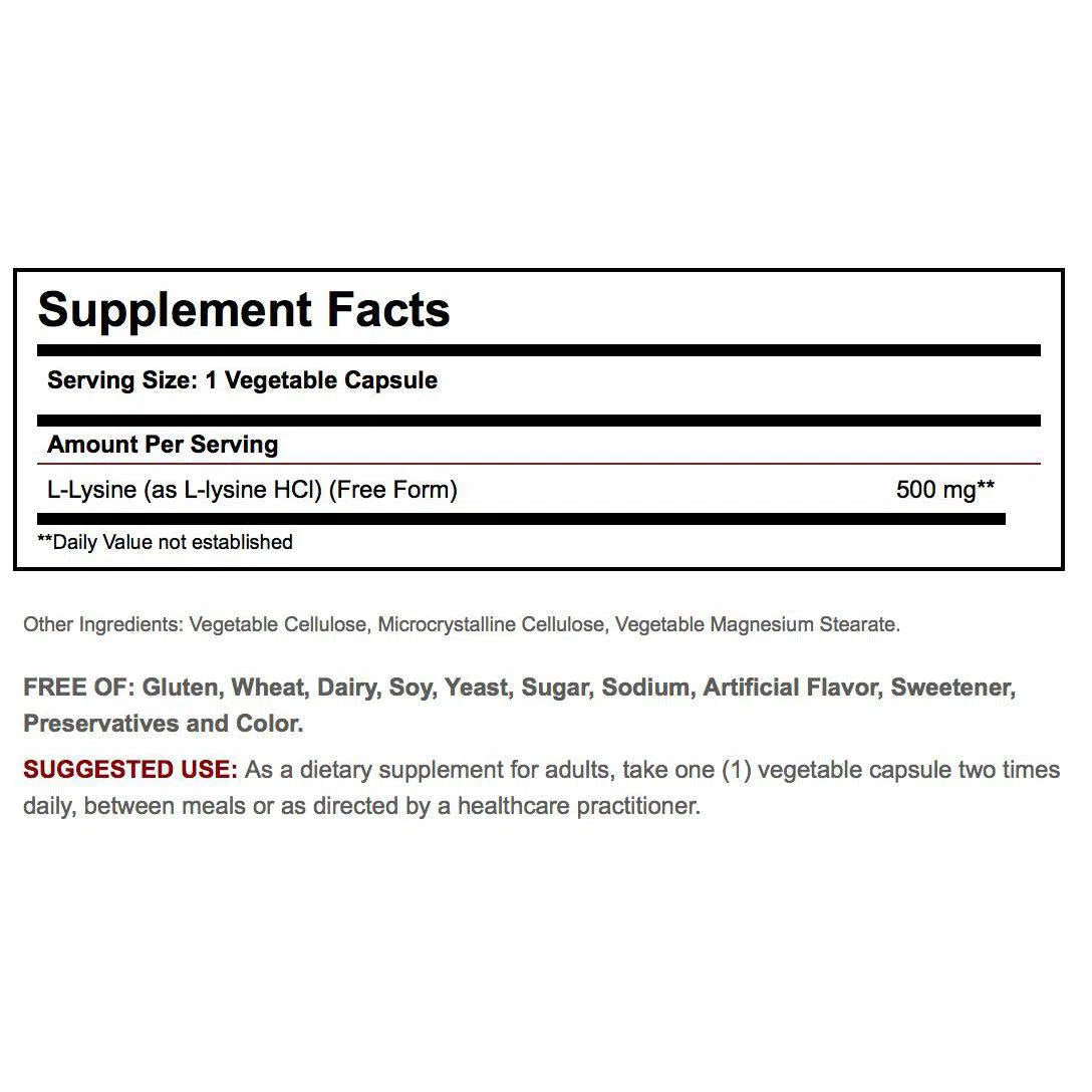 Solgar L-Lysine 500mg Supplement for Immune Support & Cold Sore Relief - Supports Collagen Production & Skin Health - Vegan, Non-GMO - Ideal for Daily Wellness & Immune System Boost