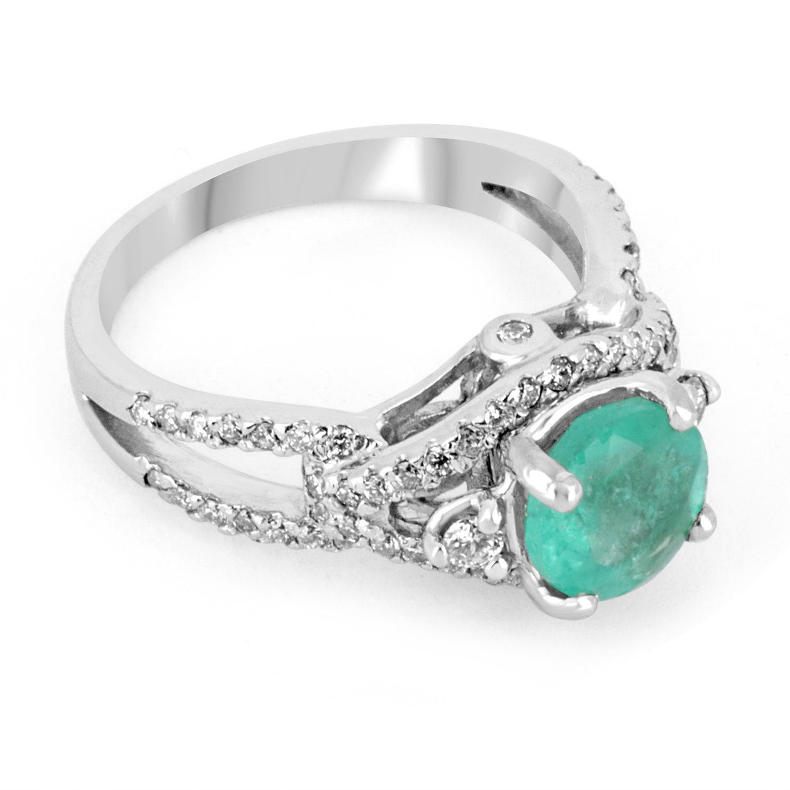 1.57tcw Unique Round Colombian Emerald & Diamond Halo Engagement Ring 14K White Gold - Perfect for Proposals, Anniversaries & Bridal Jewelry Gifts