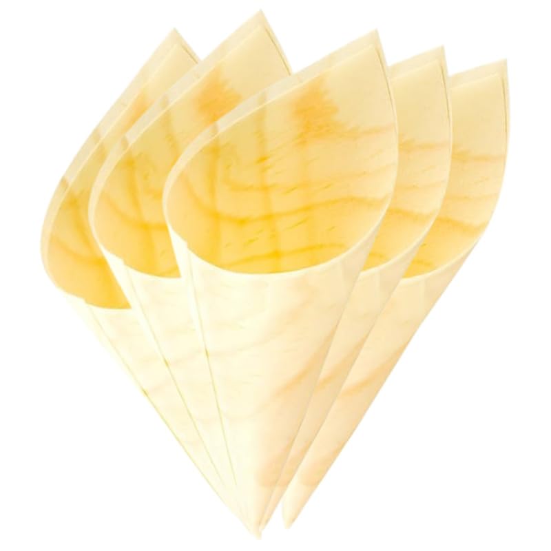 WIIES 6 Inch Pinewood Cones - Pack of 25 Bamboo Disposable Food Cones for Snacks, Desserts & Party Decorations | Eco-Friendly Serving Cones for Ice Cream, Cotton Candy & Wedding Favors