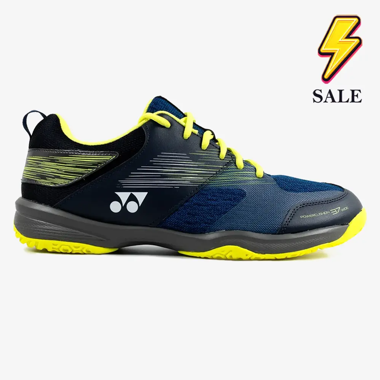 ASICS Power Cushion 37 Wide Running Shoes for Men - Navy/Yellow - Comfortable Athletic Sneakers for Jogging, Gym Workouts & Daily Walking