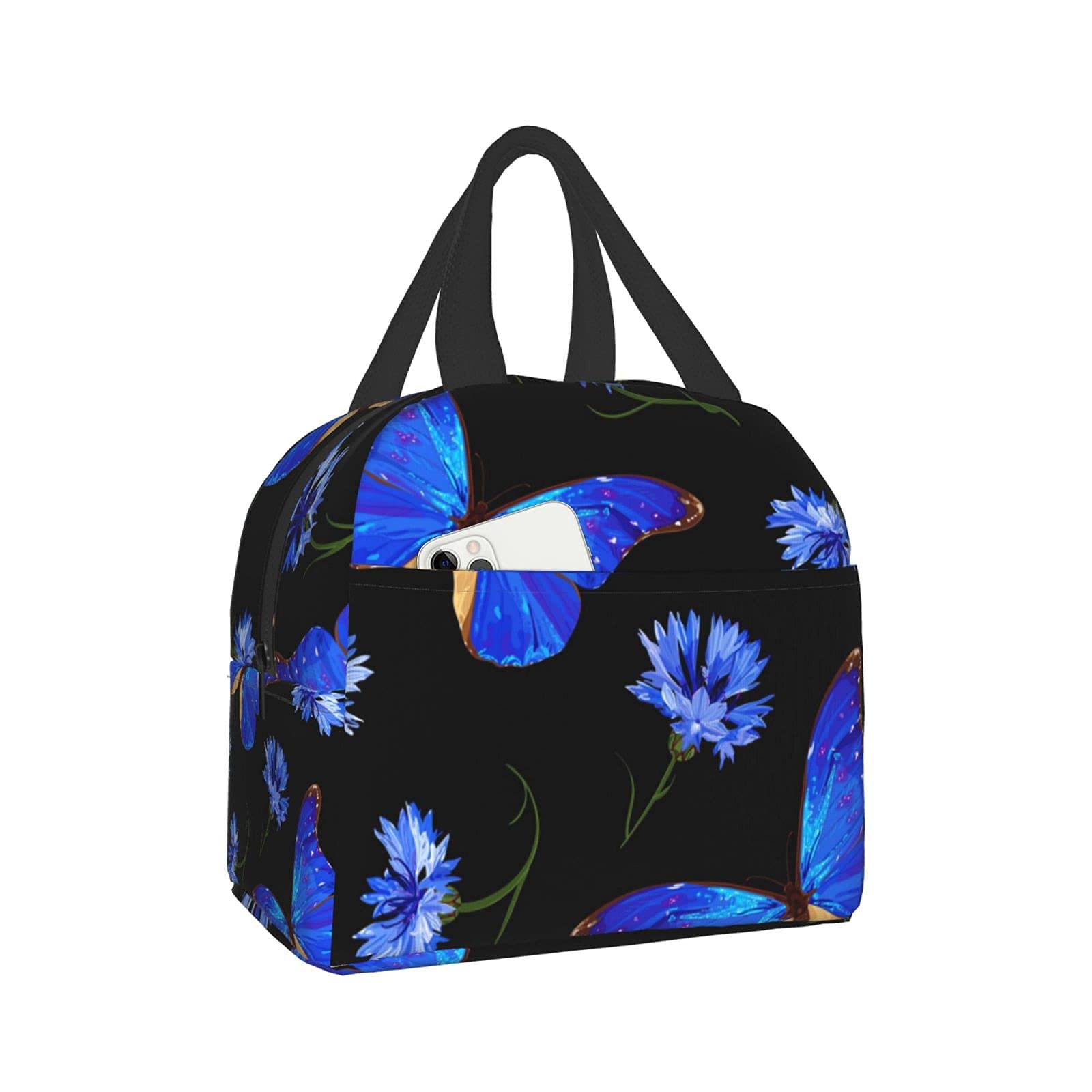 Butterfly and Flower Insulated Lunch Bag for Women & Men - Reusable Tote Lunch Box for Work, Travel, Picnic, School & Outdoor Activities
