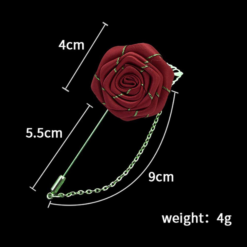 Handmade Gold Leaf Rose Flower Brooch for Men - Red & Blue Floral Lapel Pin for Suits, Weddings & Formal Events - Elegant Boutonniere for Grooms, Prom & Business Attire