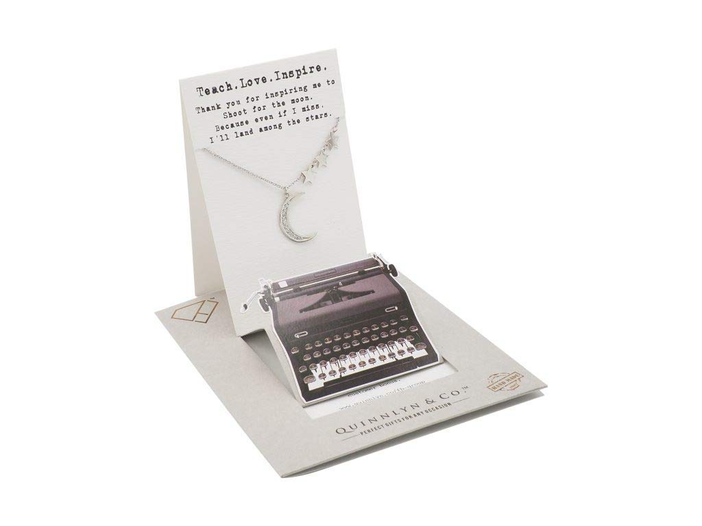 QUINNLYN & CO. 3 Stars and Crescent Moon Pendant Necklace - Best Teacher & Mentor Gift for Women, Teacher's Day Appreciation Present with Inspirational Quote Card - Perfect for Graduation, Retirement & Thank You Gifts
