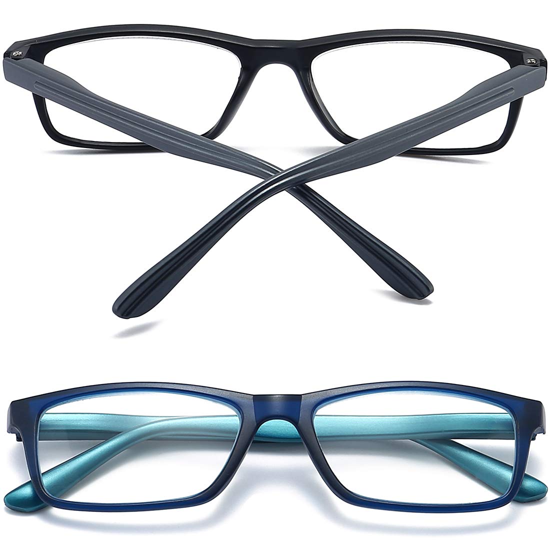 Blue Light Blocking Reading Glasses for Men & Women - Anti-Glare Rectangular Computer Glasses with Spring Hinge - Perfect for Office Work, Gaming & Screen Time