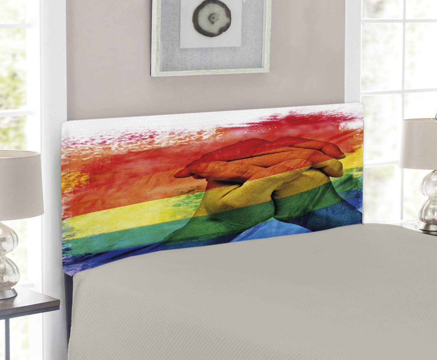 Ambesonne Pride Headboard - Upholstered Decorative Metal Bed Frame with Memory Foam, Twin Size, Multicolor LGBT Rainbow Flag Design for Gay Couples | Perfect for Pride Month Bedroom Decor & LGBTQ+ Friendly Home Furnishing