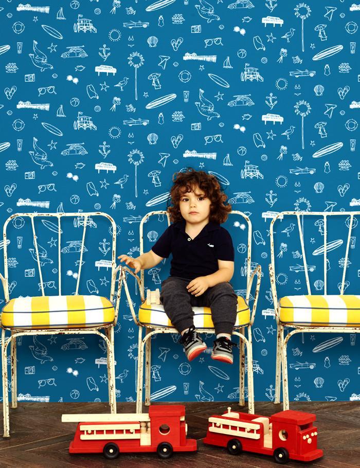 Nathan Turner 'Malibu' Wallpaper - Cadet Blue on White Design for Coastal & Beach House Decor