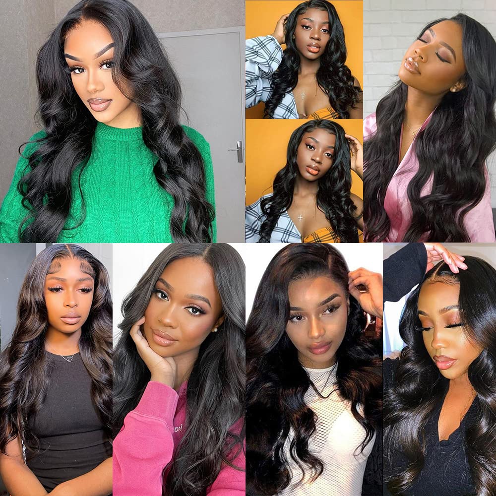 10A Brazilian Body Wave Human Hair Bundles with Frontal (16 18 20+14) - 100% Unprocessed Virgin Hair Extensions for Length & Volume - Perfect for Daily Wear, Parties & Special Occasions