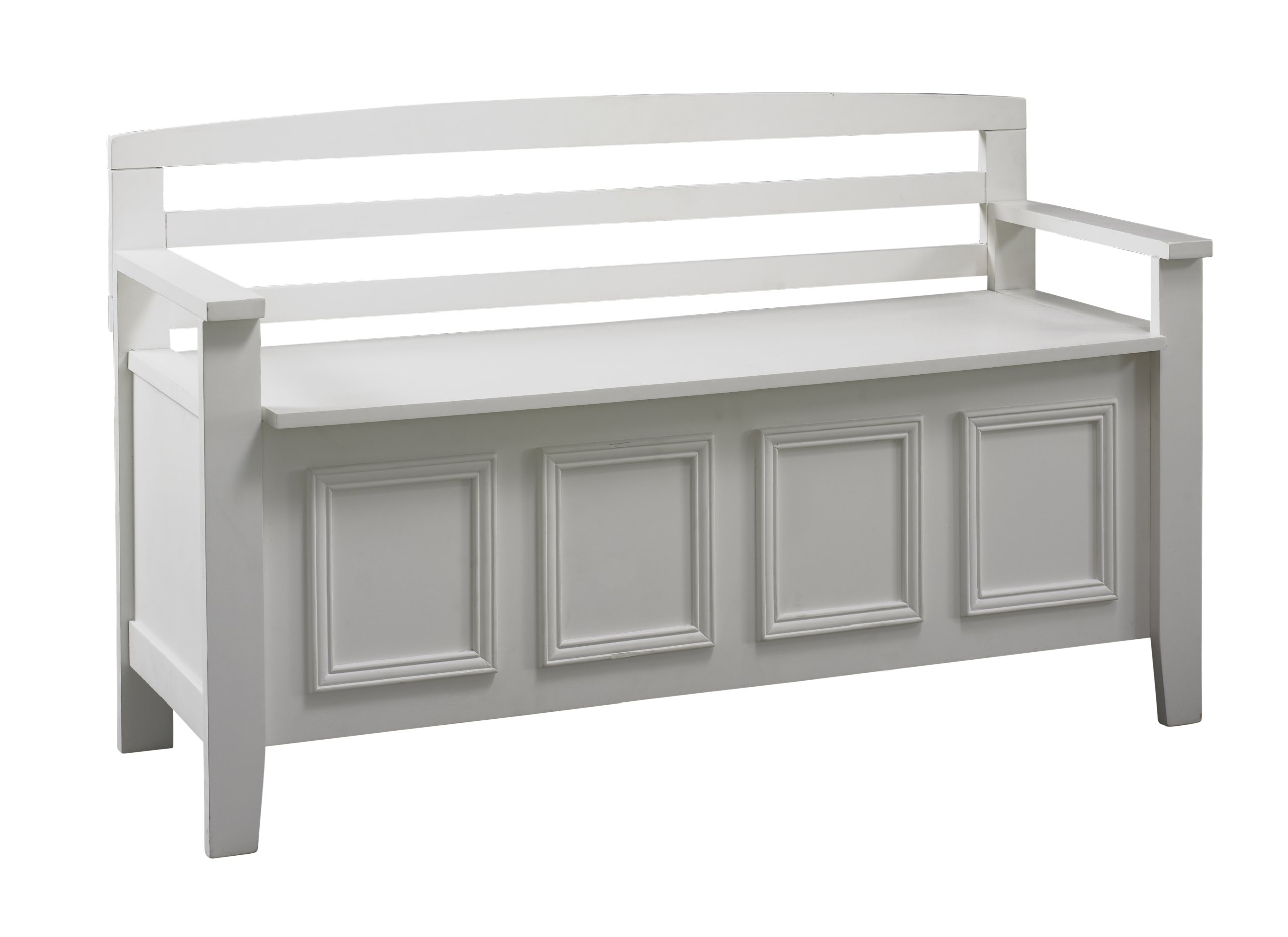 Benjara White Wooden Storage Bench with Flip Top Seat & Ladder Style Back - Entryway Organizer, Hallway Seating, Bedroom Storage Solution