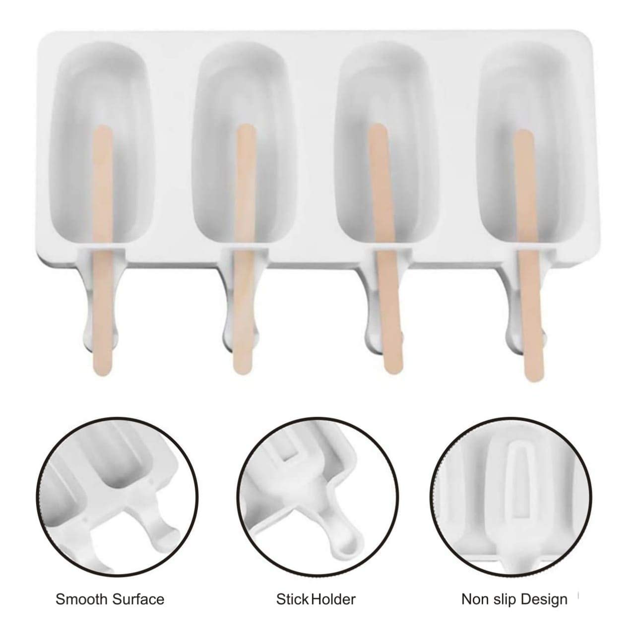 Premium 4-Cavity Silicone Cake Pop Mold - Classic White Popsicle & Ice Cream Bar Molds for Baking | Perfect for Birthday Parties, Baby Showers & Holiday Desserts