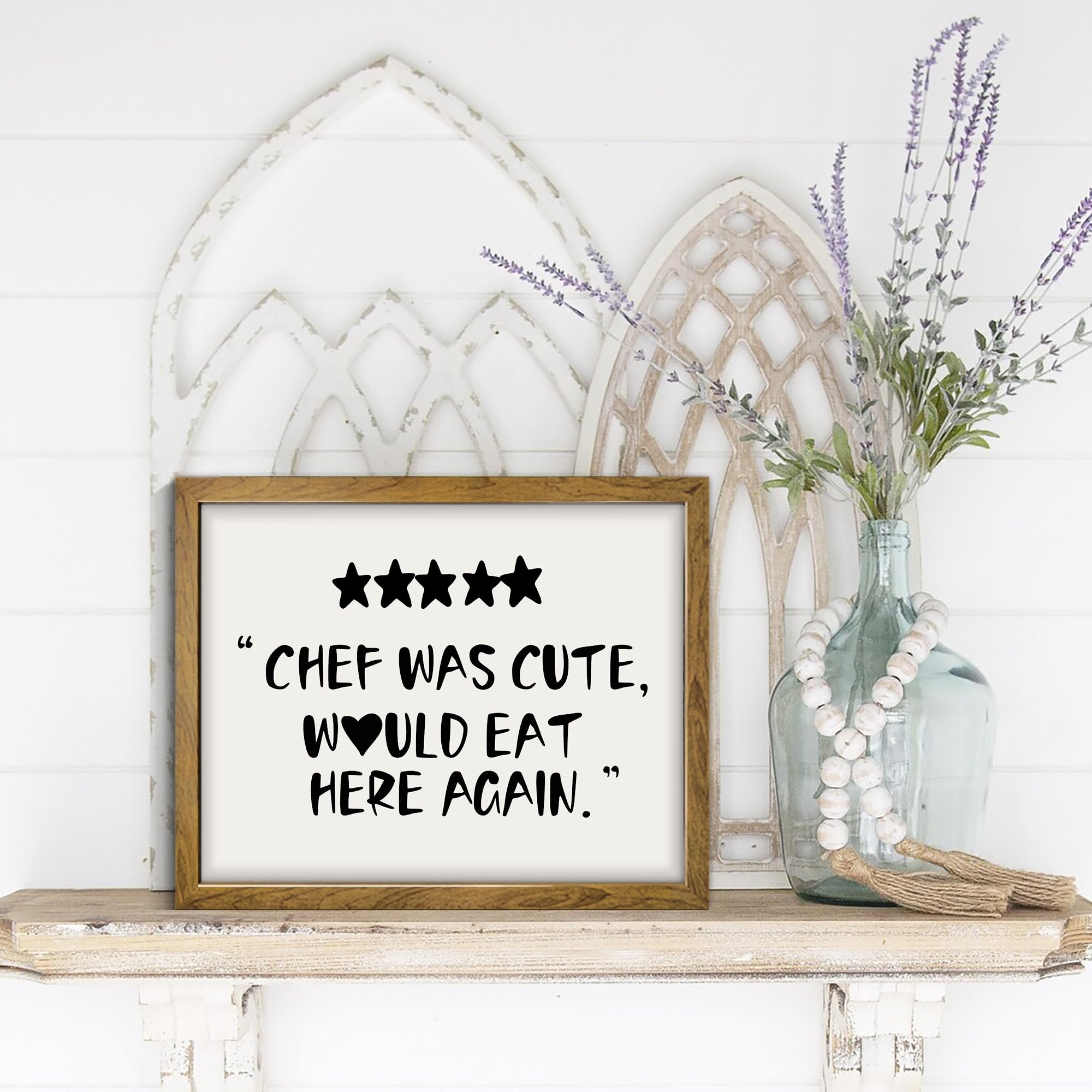 Trendy Funny Kitchen Wall Art - 'Chef Was Cute Would Eat Here Again' Quote Print, Quirky Home Decor & Framed Guest Check Style Sign for Restaurant, Cafe & Home Kitchen Decoration