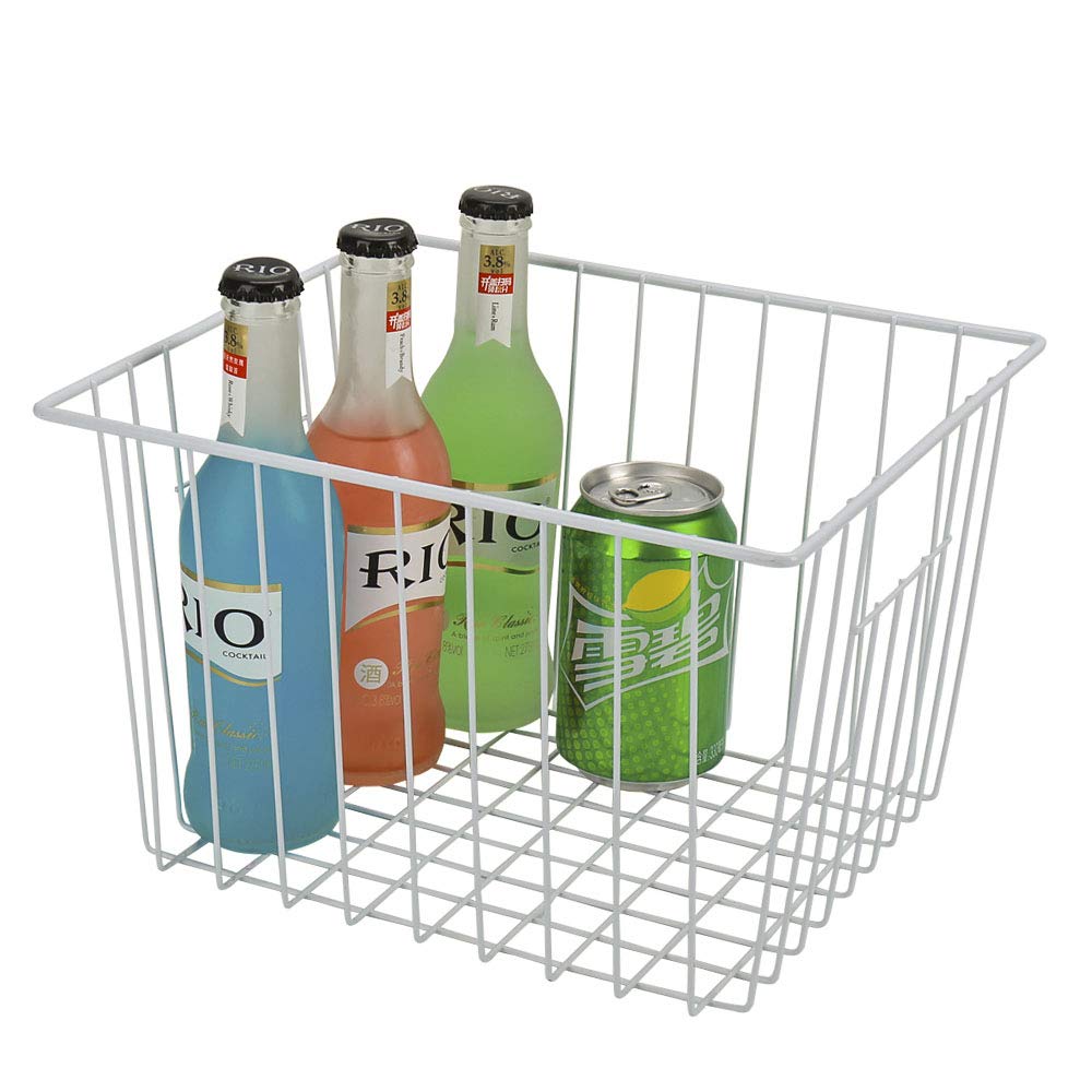 Freezer Storage Bins & Refrigerator Organizer Baskets with Handles - 4 Pack Pearl White Wire Bins (11x10x5.5in) for Kitchen, Pantry, Cabinet & Closet Organization | Perfect for Food Storage, Meal Prep & Home Decluttering