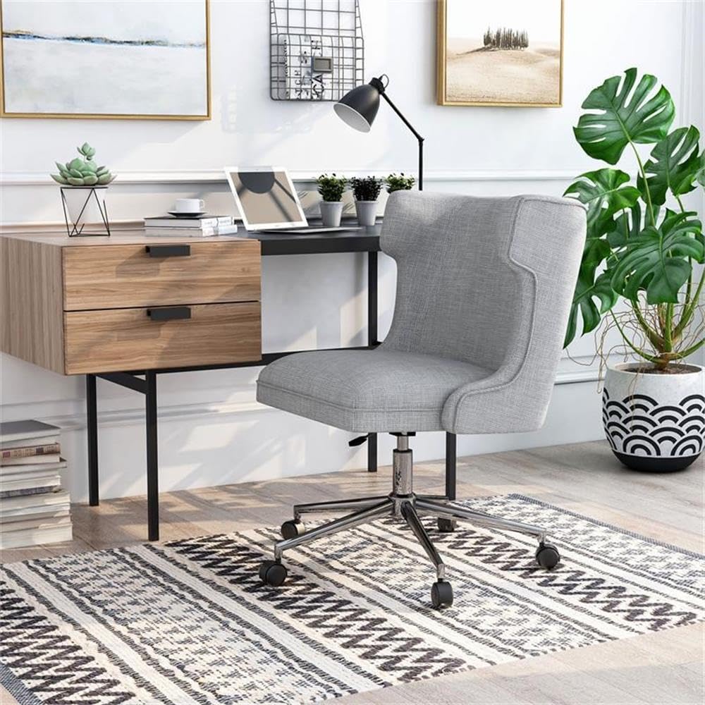 Furniture of America Nillicent Fabric Wingback Office Chair in Light Gray - Ergonomic Executive Desk Chair for Home Office, Study & Workspace