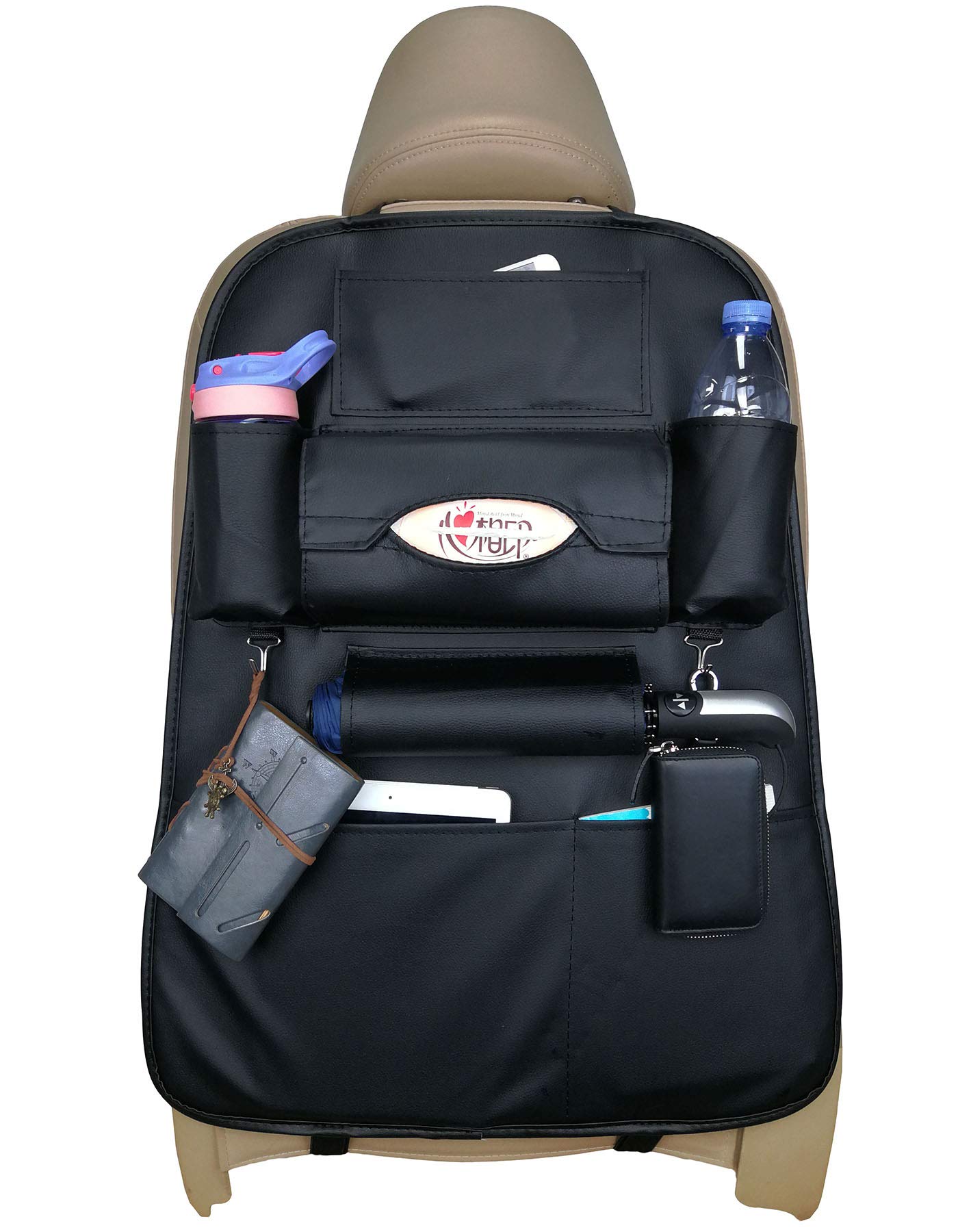 Premium PU Leather Car Backseat Organizer with 7 Storage Pockets - Waterproof Seat Back Protector for Kids Toys, Bottles & Travel Essentials - Ideal for Family Road Trips & Daily Commutes (1 Pack)