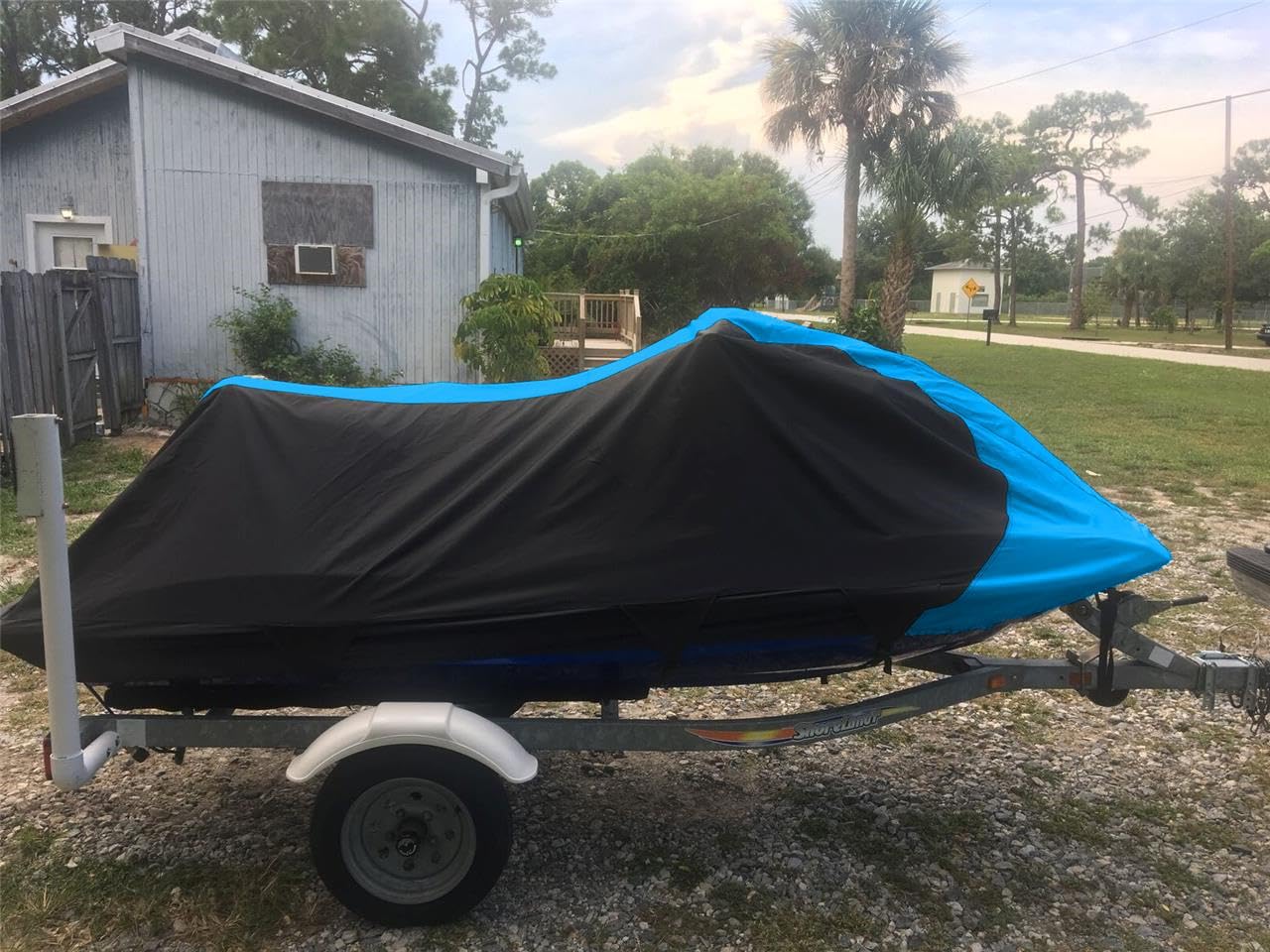 Heavy-Duty 600 Denier Waterproof Jet Ski Cover for Sea-Doo RX Di 2000-2003 Models | 2-Seater PWC Cover | Black/Blue | All-Weather Protection for Storage & Transport