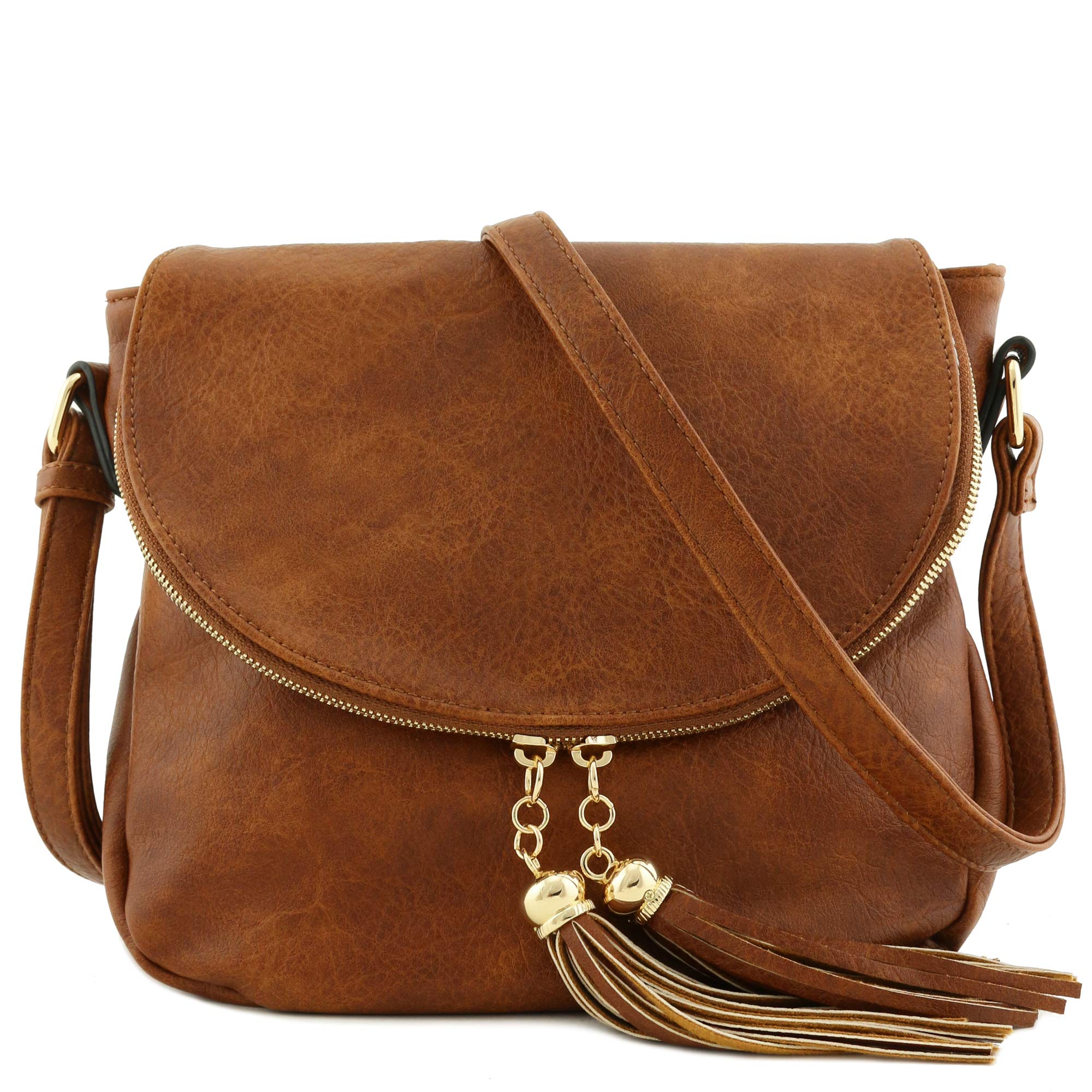 Stylish Tassel Accent Crossbody Bag with Flap Top - Tan Leather Shoulder Bag for Women | Perfect for Everyday Use, Travel & Date Night