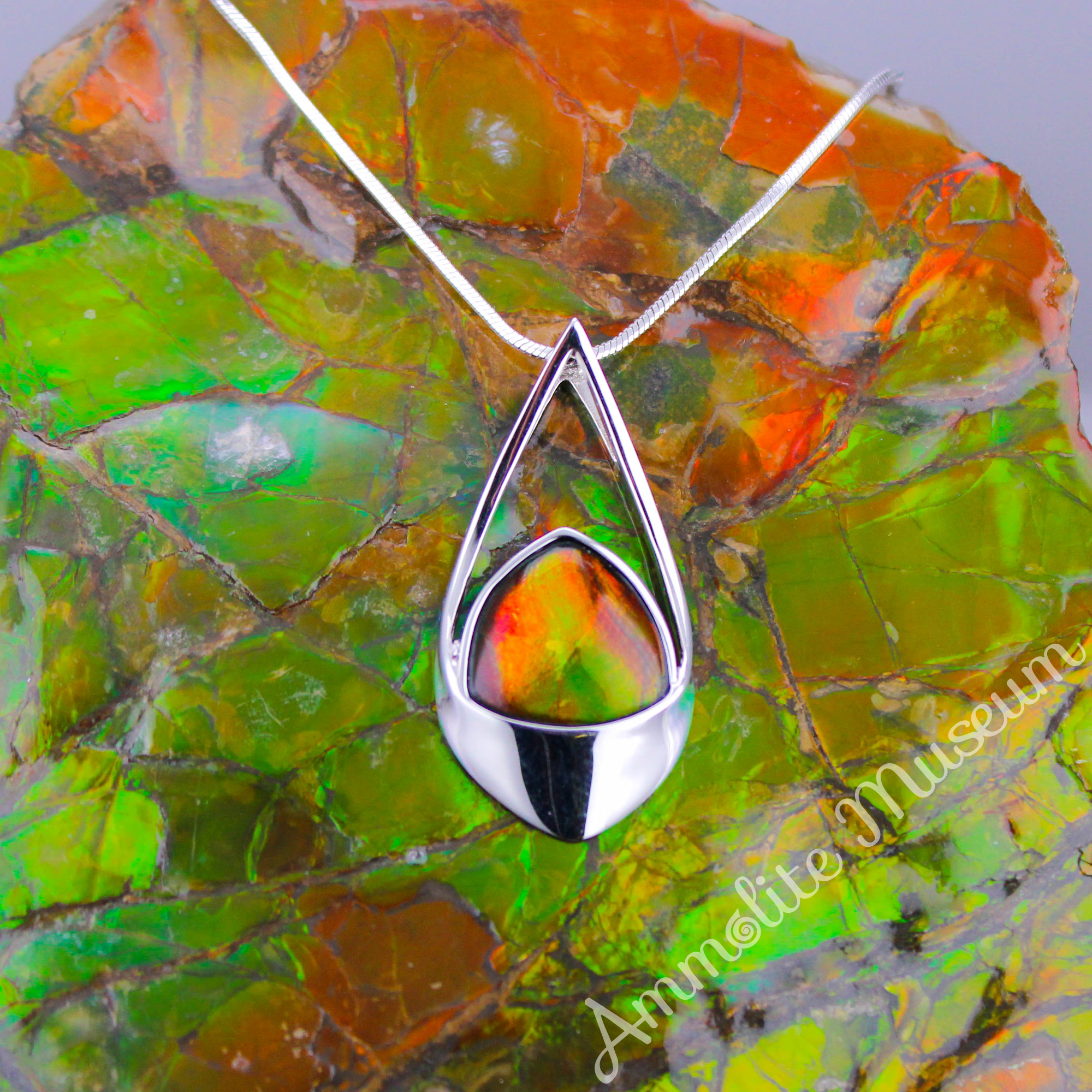925 Sterling Silver Teardrop Ammolite Pendant Necklace | Natural Gemstone Jewelry for Women | Perfect Gift for Birthday, Anniversary & Special Occasions