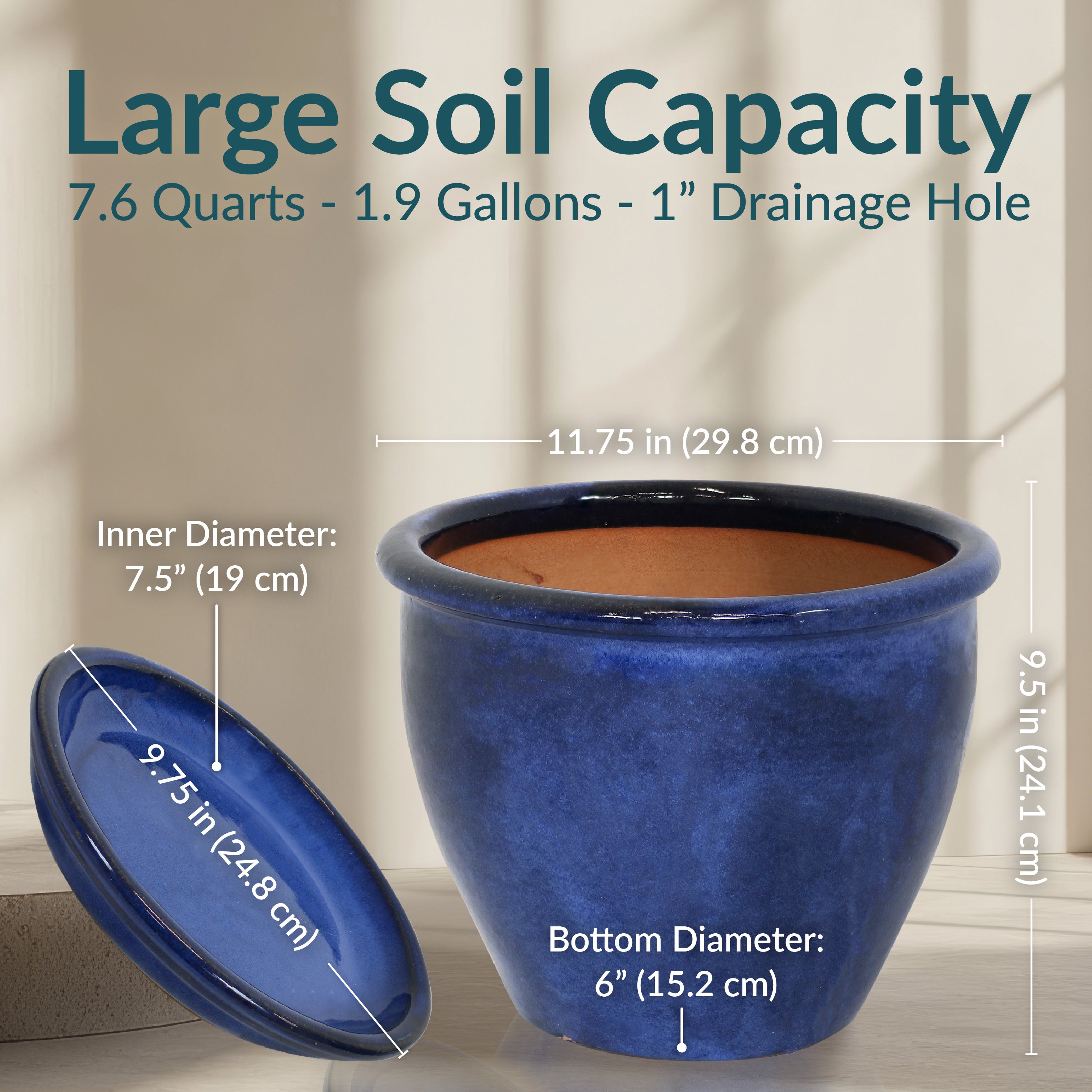 Sunnydaze 2-Pack Glazed Ceramic Plant Pots with Saucers - Indoor/Outdoor Decorative Flower Planters for Home, Garden, and Patio
