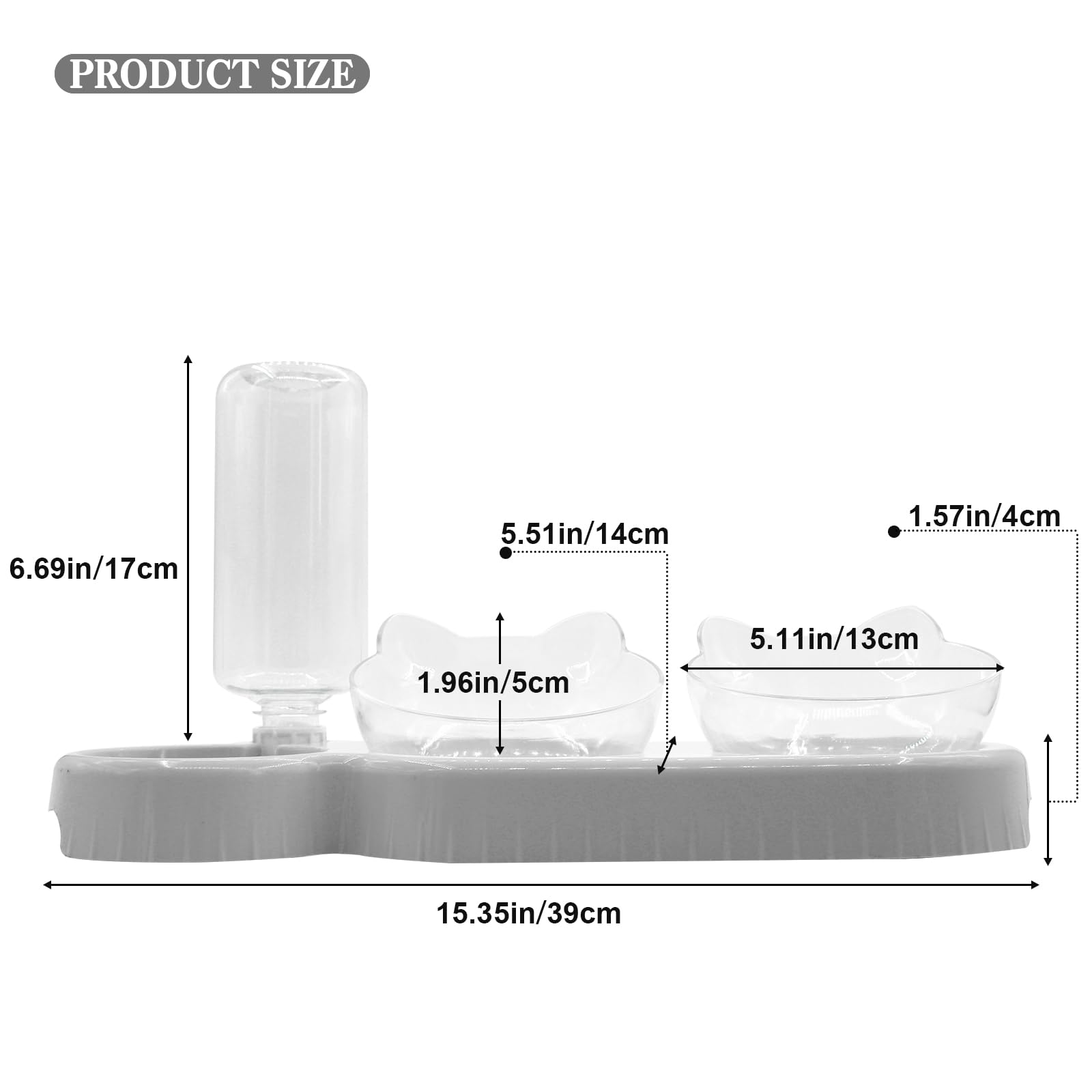 **Triple Cat Bowls with 15° Tilt - 3-in-1 Elevated Pet Feeder for Cats & Puppies | Whisker-Friendly Wet & Dry Food Bowls with Automatic Water Bottle | Perfect for Small Pets, Home & Travel Use (Lead White)**