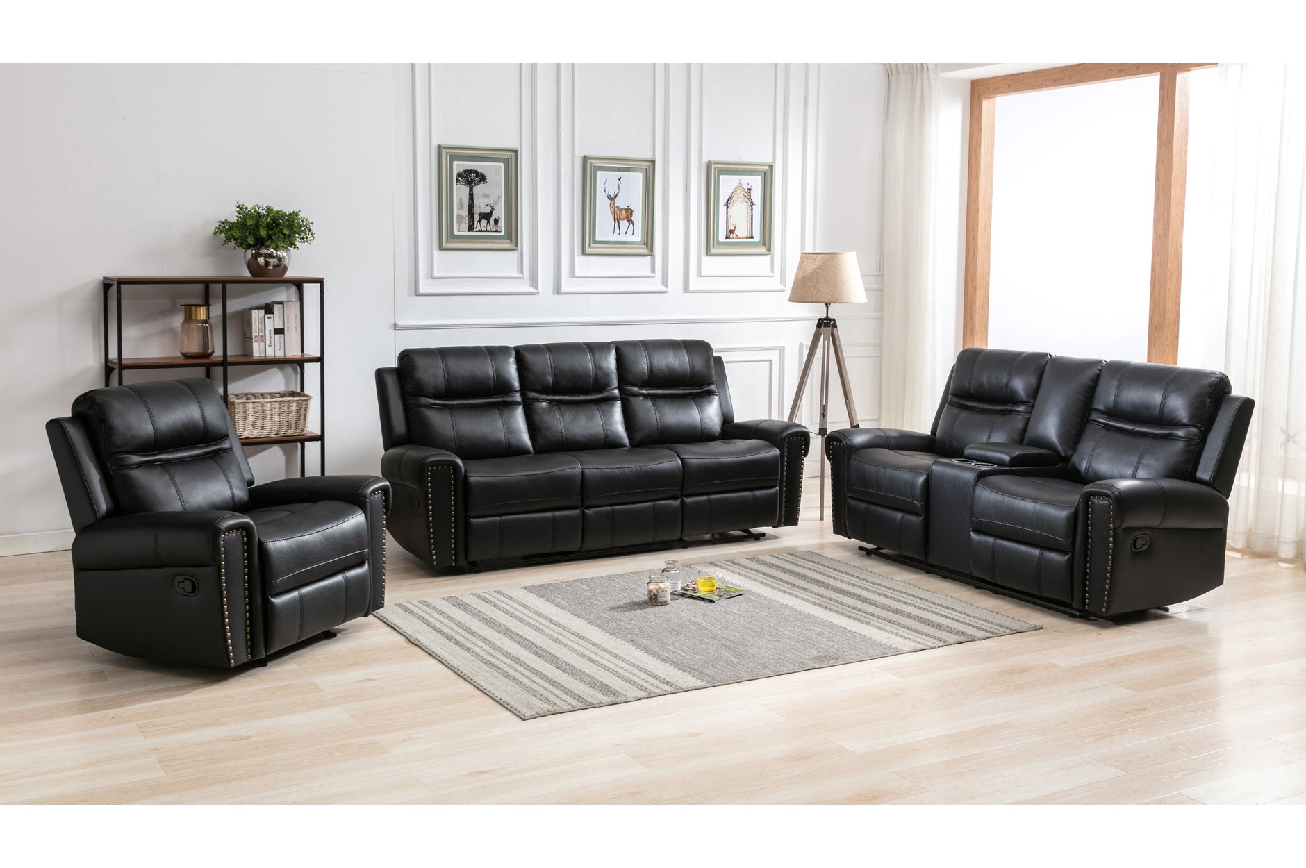 Emerson Black Reclining Living Room Furniture Set - 3-Piece Sofa and Loveseat with Cup Holders | Perfect for Family Movie Nights and Home Theater Seating