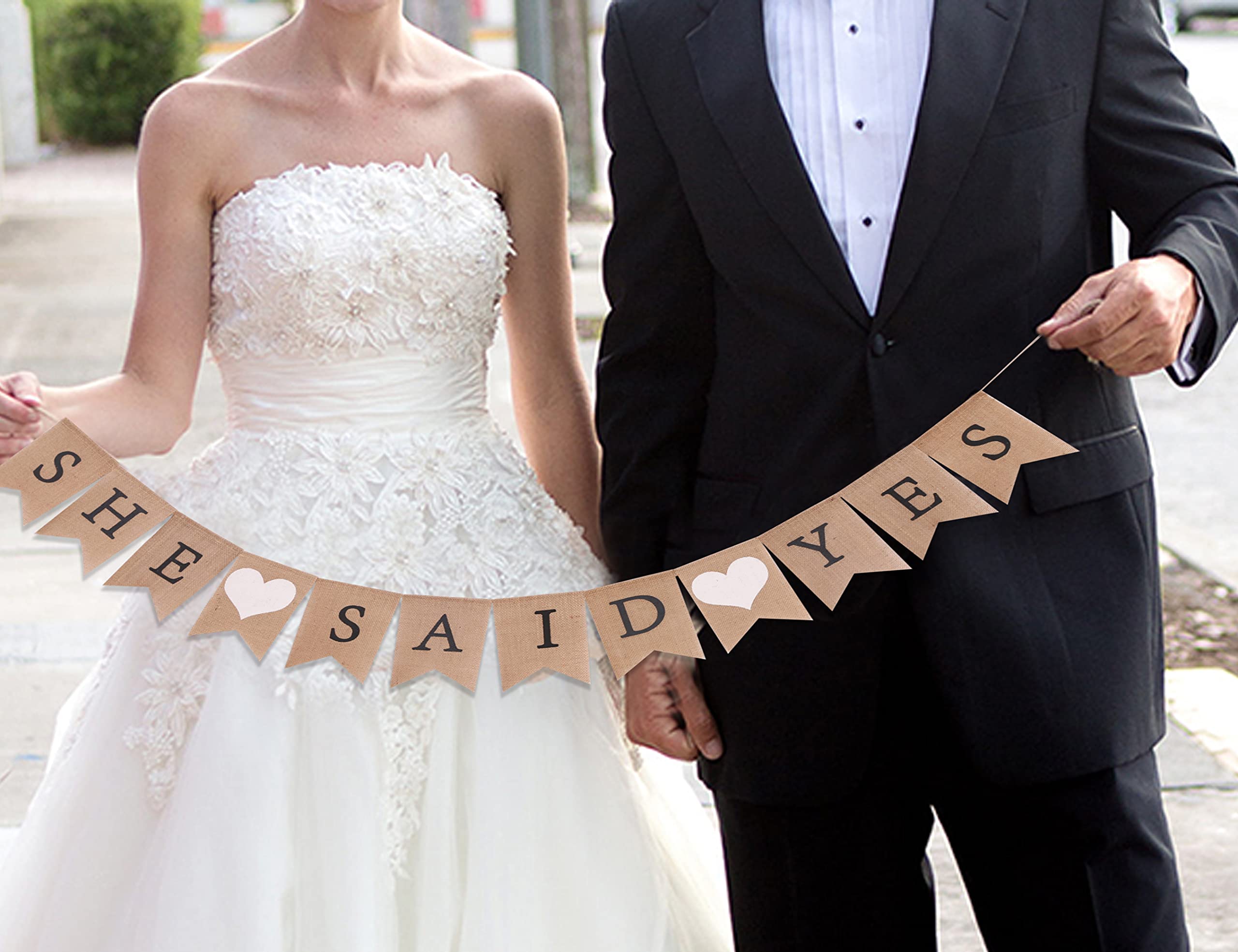 She Said Yes Burlap Banner - Wedding Proposal & Bridal Shower Decor for Photos