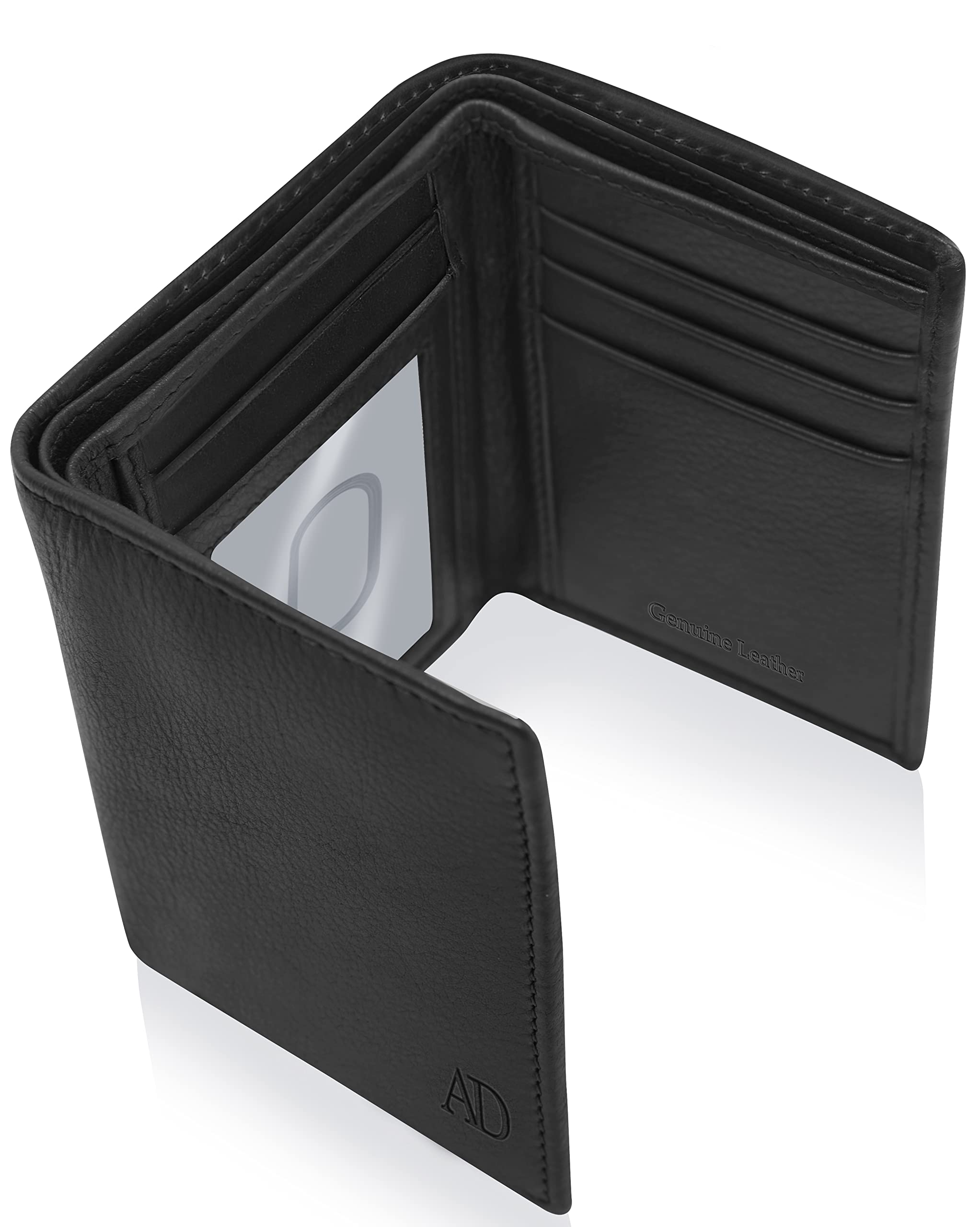 Men's Slim RFID Blocking Trifold Wallet - Genuine Leather Front Pocket Wallet with ID Window - Secure Personal Data Protection - Perfect Gift for Dad, Husband & Boyfriend (Office, Travel, Everyday Use)