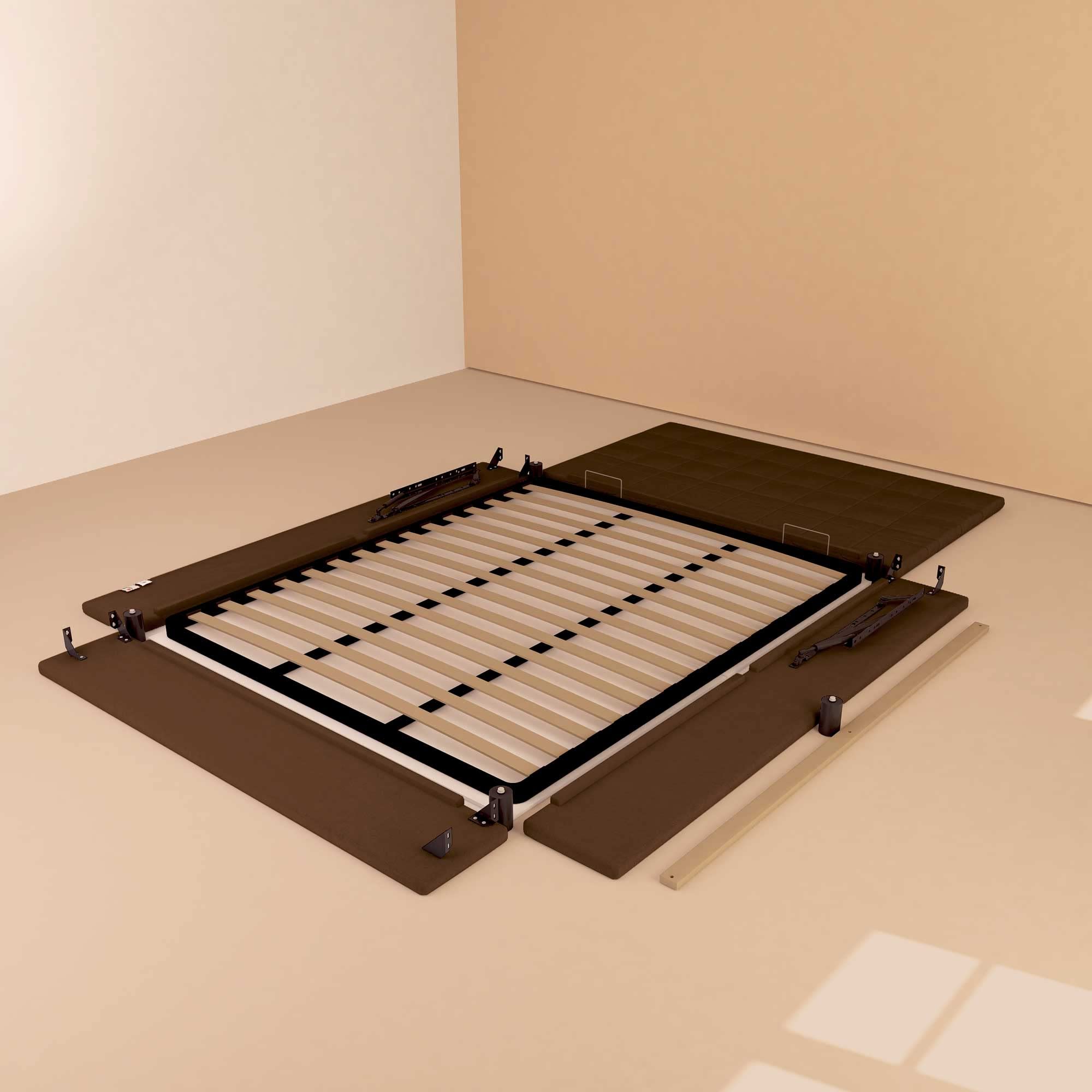Baldiflex Single Bed with Storage Drawer - Dublin Fabric Model, Slatted Base for Single Mattress, 80 x 190 cm, Elegant Headboard, Brown - Perfect for Small Bedrooms, Guest Rooms & Studio Apartments