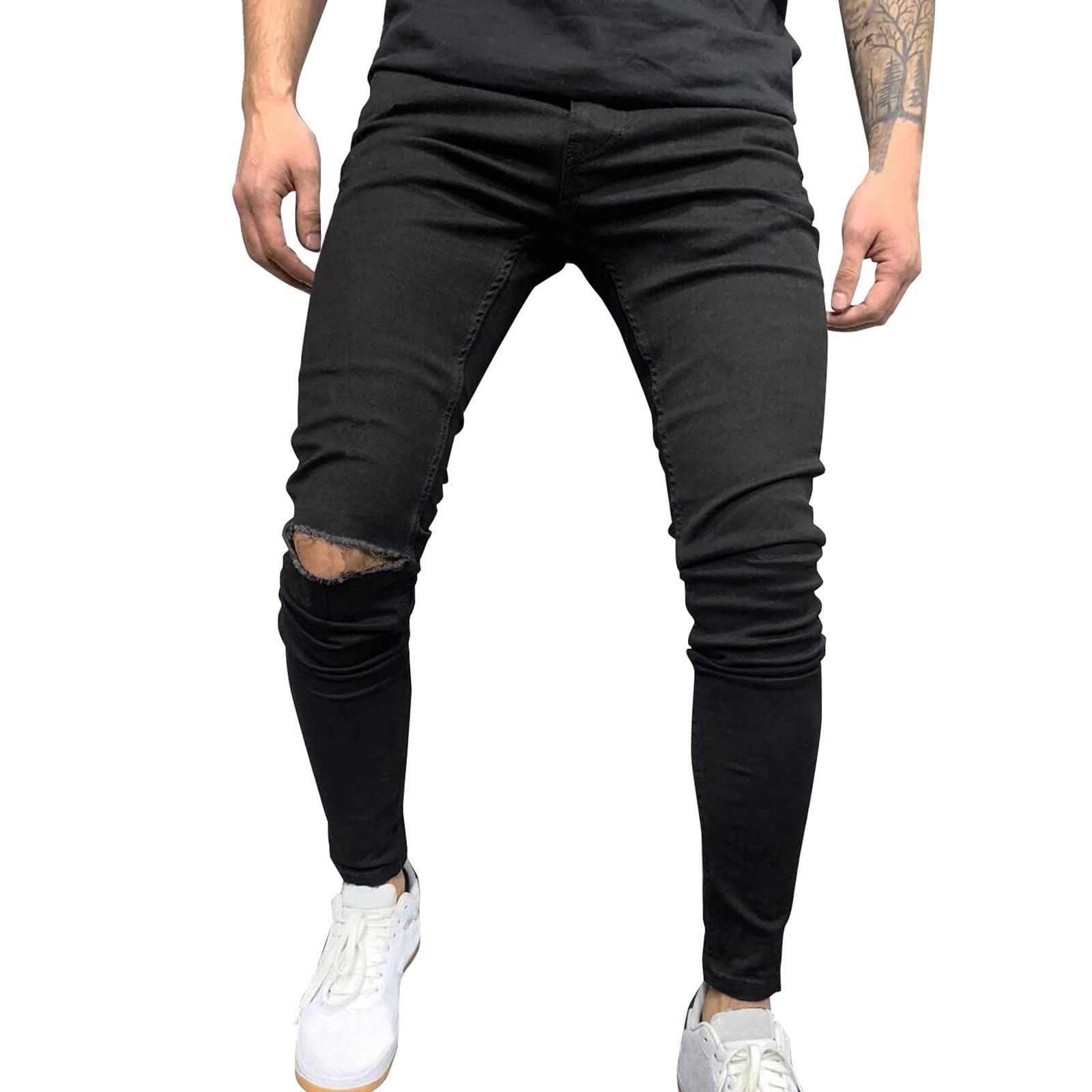 Vintage Striped Carpenter Jeans for Men - Distressed Denim Work Pants with Zipper & Wash Hole - Straight Fit for Casual & Work Wear