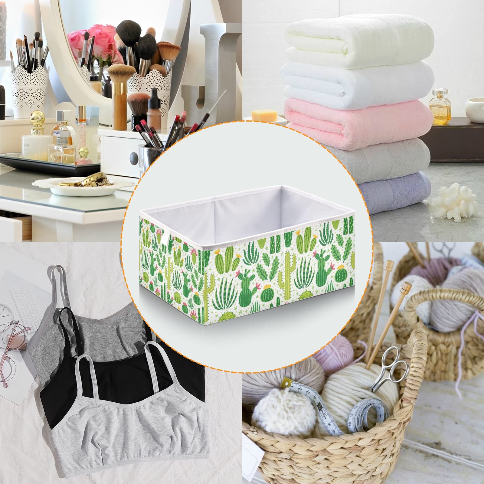 Large Collapsible Rectangular Storage Basket - Cactus Floral Design Laundry Bin & Toy Organizer for Nursery, Kids Room & Home Organization | Perfect for Toys, Clothes & Household Items