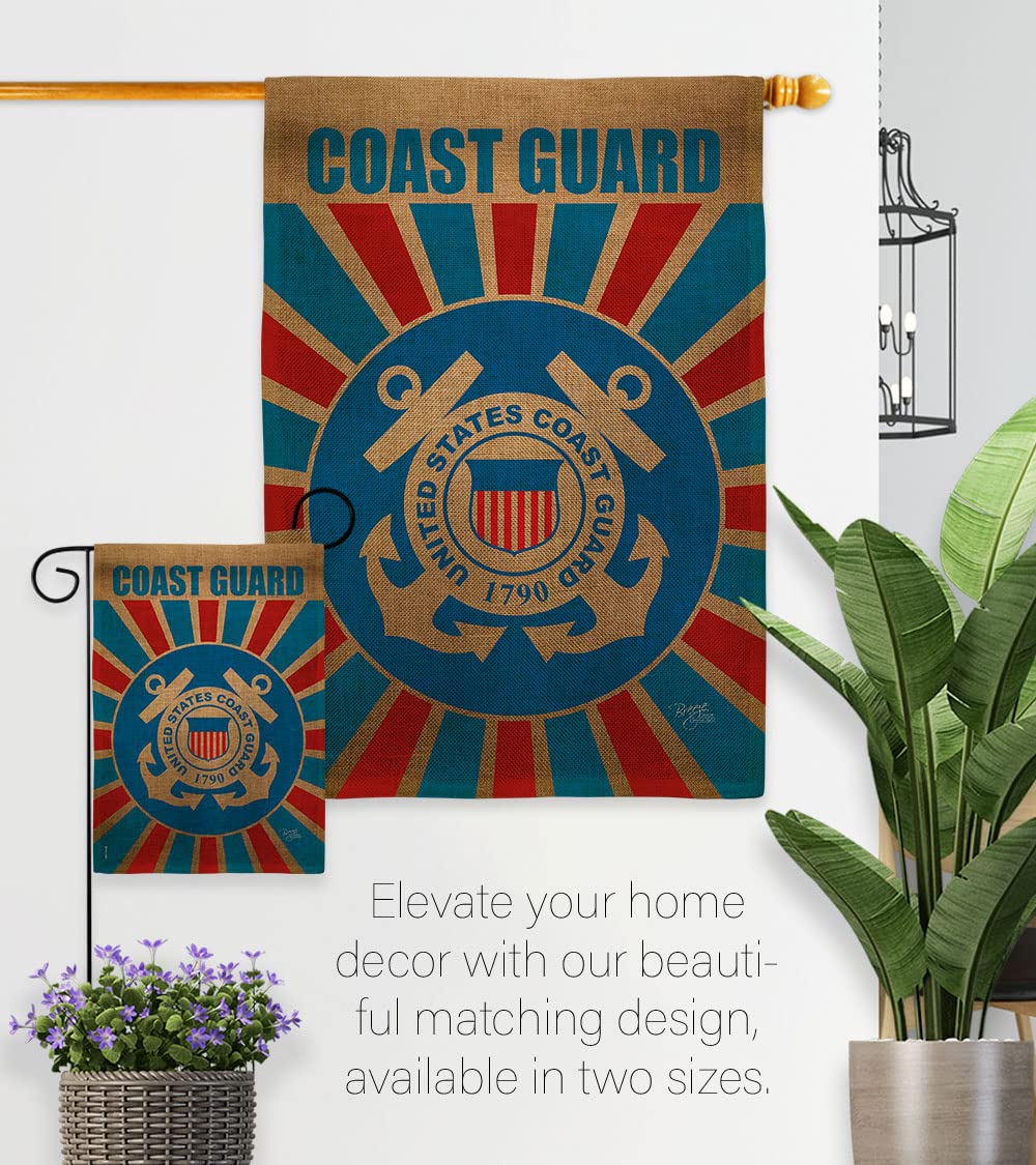 USCG Burlap Garden Flag Set with Stand - Double-Sided 13x18.5 - Perfect for Military Yard Decor