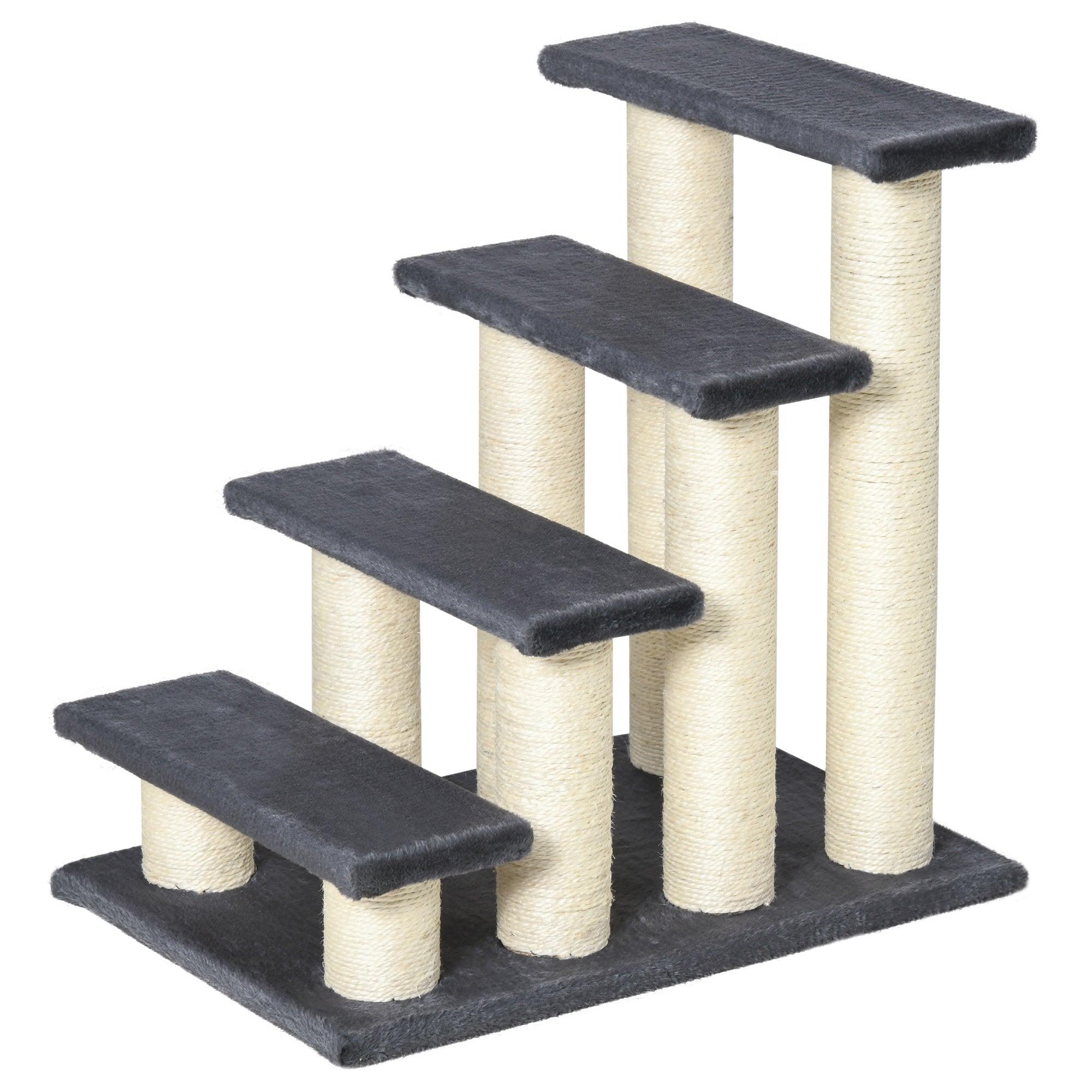 4-Step Cat Tree for High Beds & Couches - Sisal Scratching Post & Climbing Toy for Indoor Cats & Small Dogs - Gray Pet Stairs for Play & Rest - Perfect for Kittens, Senior Pets & Multi-Level Homes